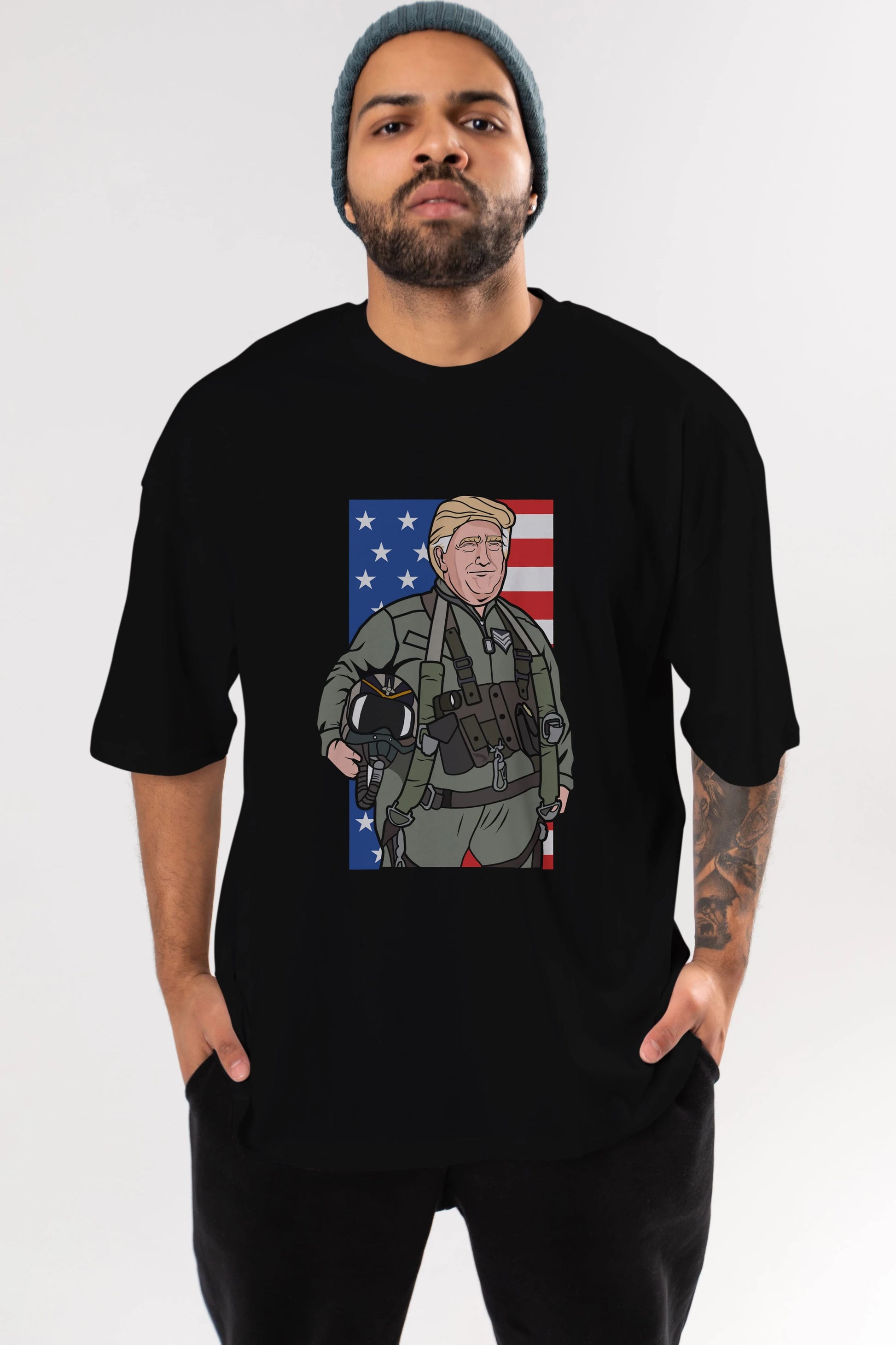 Trump Jetplane Pilot Ön Baskılı Oversize t-shirt Erkek Kadın Unisex %100 Pamuk tişort