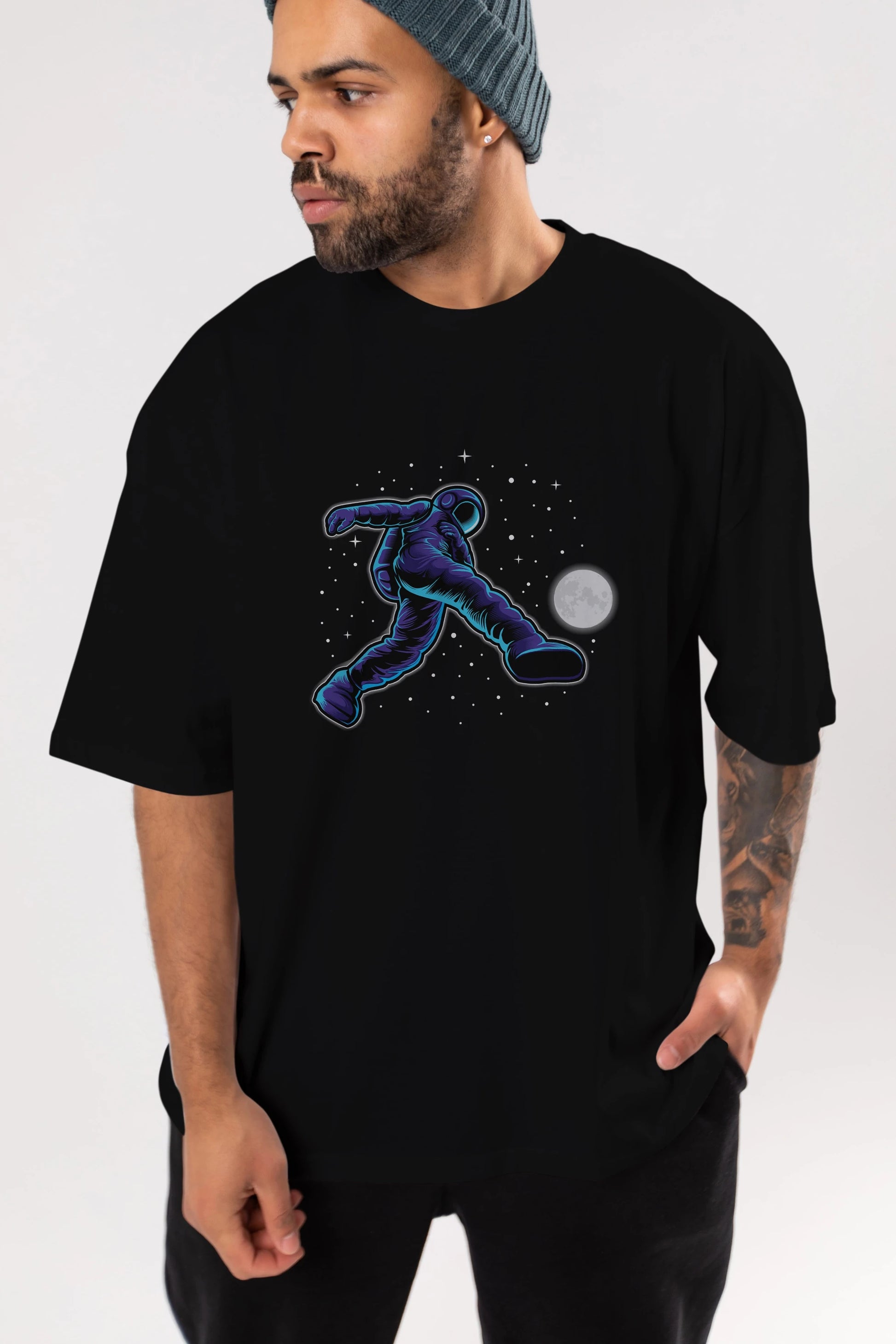 Astroball in Space Ön Baskılı Oversize t-shirt Erkek Kadın Unisex