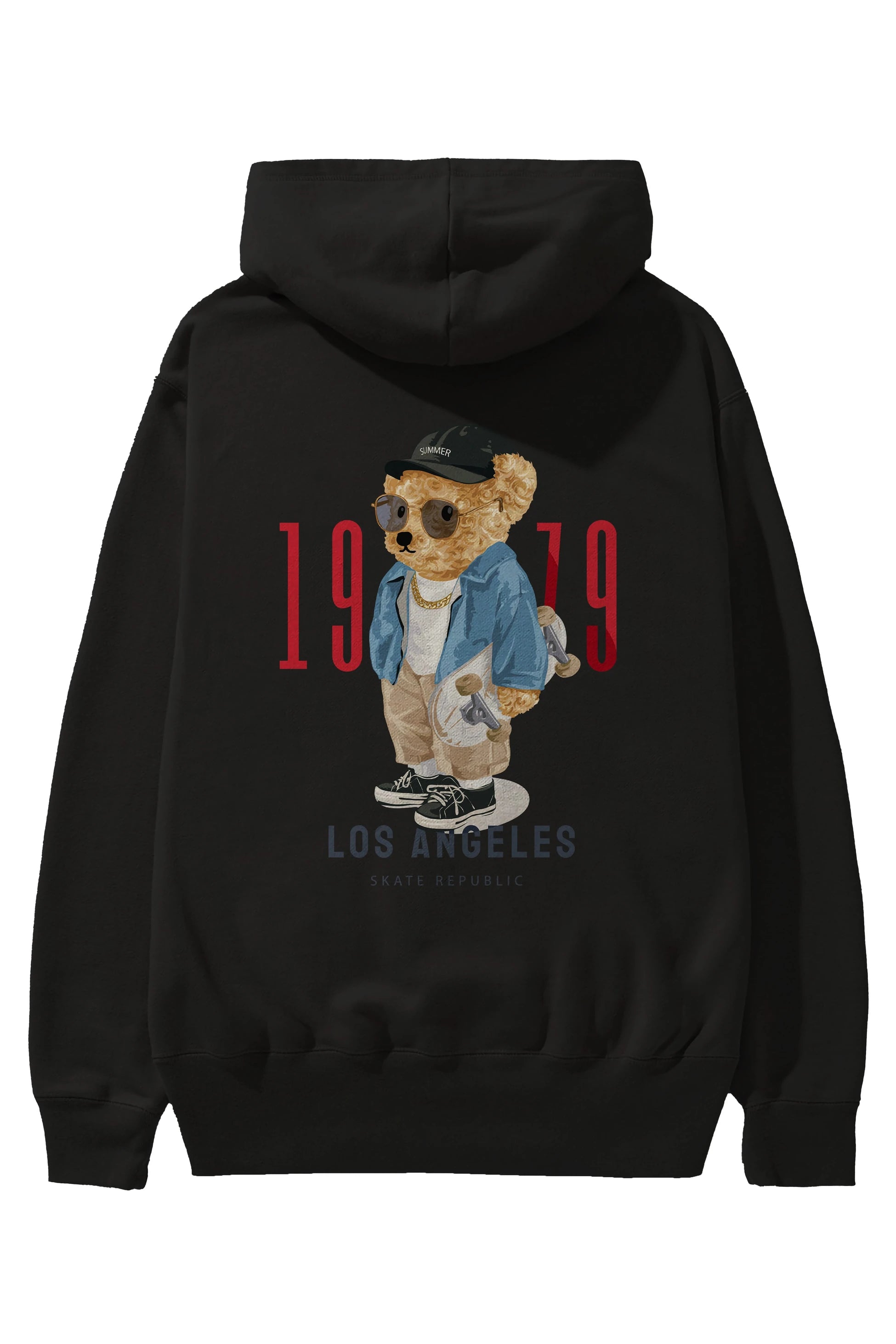 Teddy Bear Los Angeles Arka Baskılı Hoodie Oversize Kapüşonlu Sweatshirt Erkek Kadın Unisex
