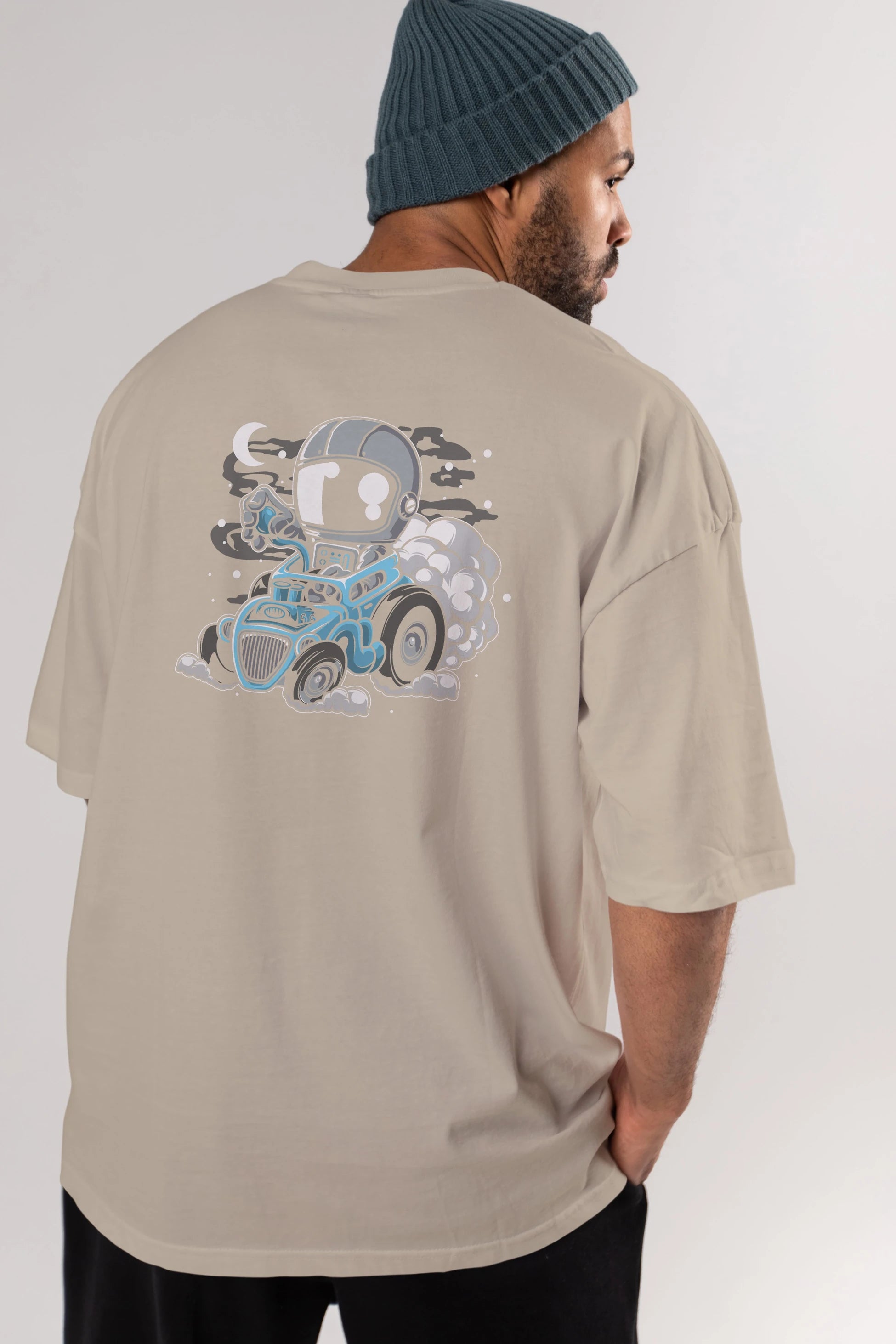 Astronaut Hotrod Arka Baskılı Oversize t-shirt Erkek Kadın Unisex