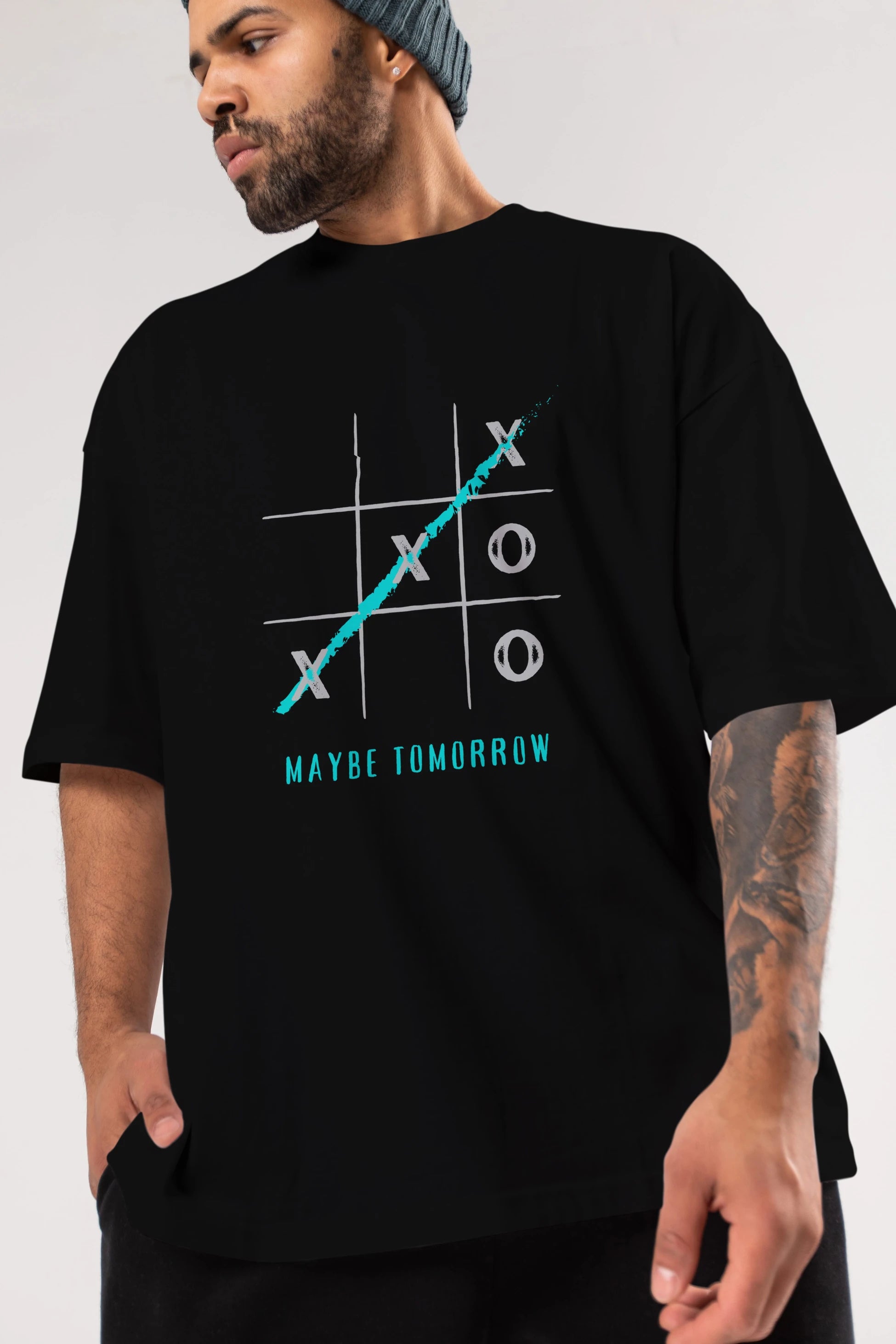 Maybe Tomorrow Yazılı Ön Baskılı Oversize t-shirt Erkek Kadın Unisex
