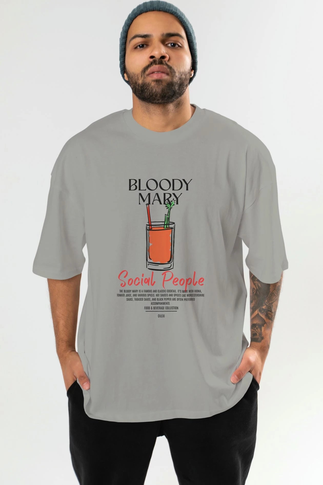 Bloody Mary Kokteyl Serisi ön Baskılı Oversize t-shirt Erkek Kadın %100 Pamuk Bisiklet Yaka tişort