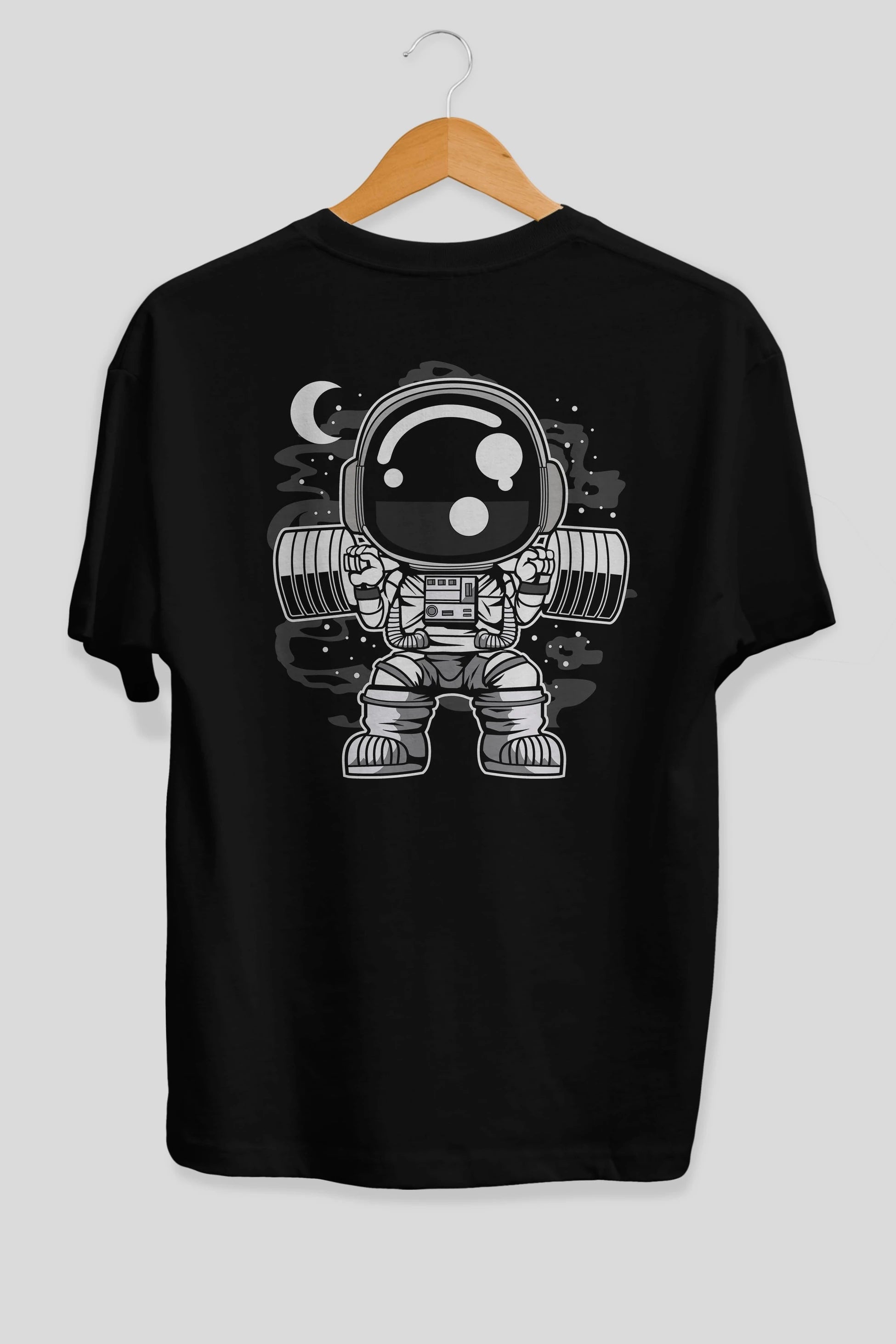 Astronaut Barbell Body Builder Arka Baskılı Oversize t-shirt Erkek Kadın Unisex