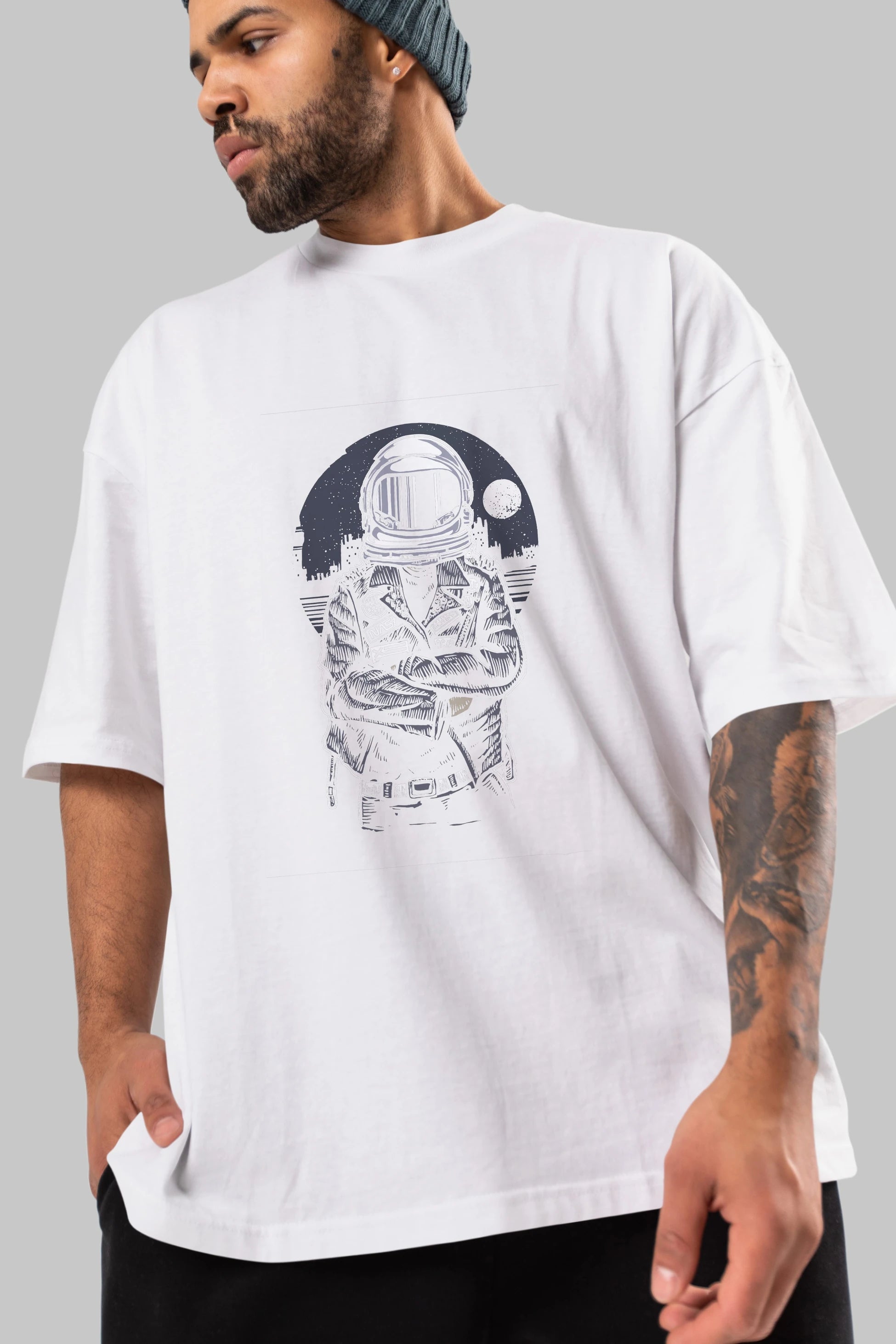 Astronaut Rebel Ön Baskılı Oversize t-shirt Erkek Kadın Unisex %100 Pamuk tişort