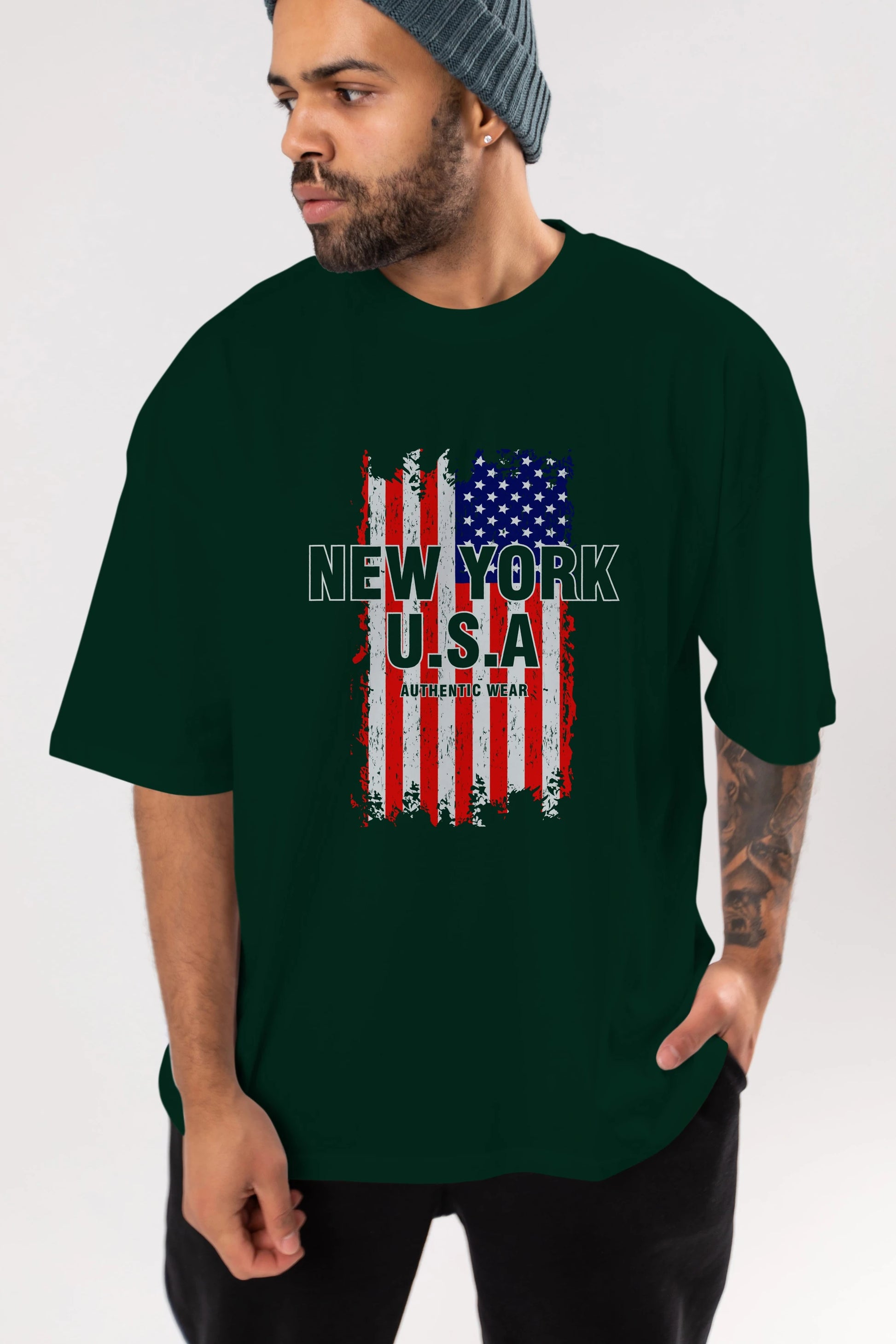 New York Usa Ön Baskılı Oversize t-shirt Erkek Kadın Unisex