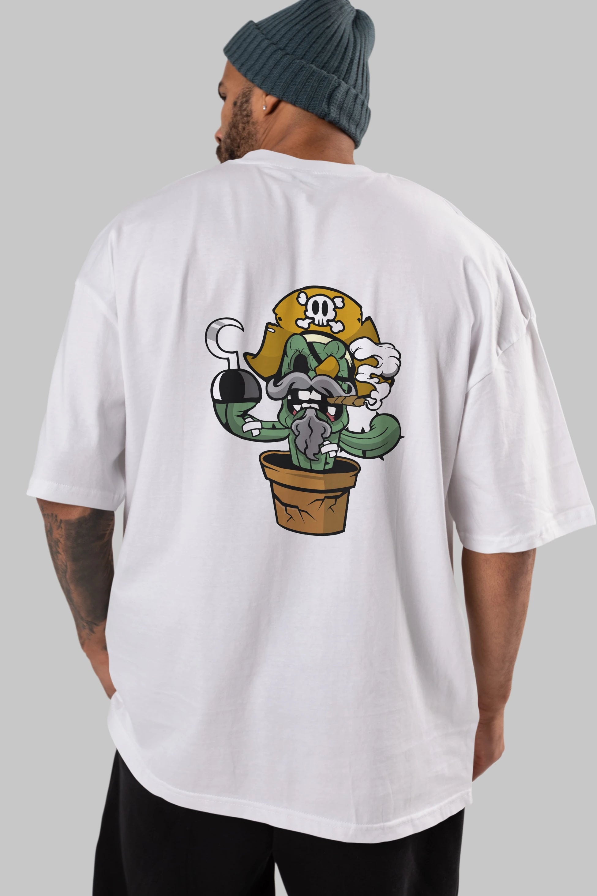 Pirate Cactus Arka Baskılı Oversize t-shirt Erkek Kadın Unisex %100 Pamuk tişort