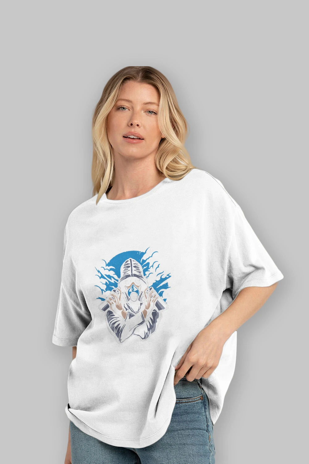Graffiti Gasmask Ön Baskılı Oversize t-shirt Erkek Kadın Unisex %100 Pamuk tişort