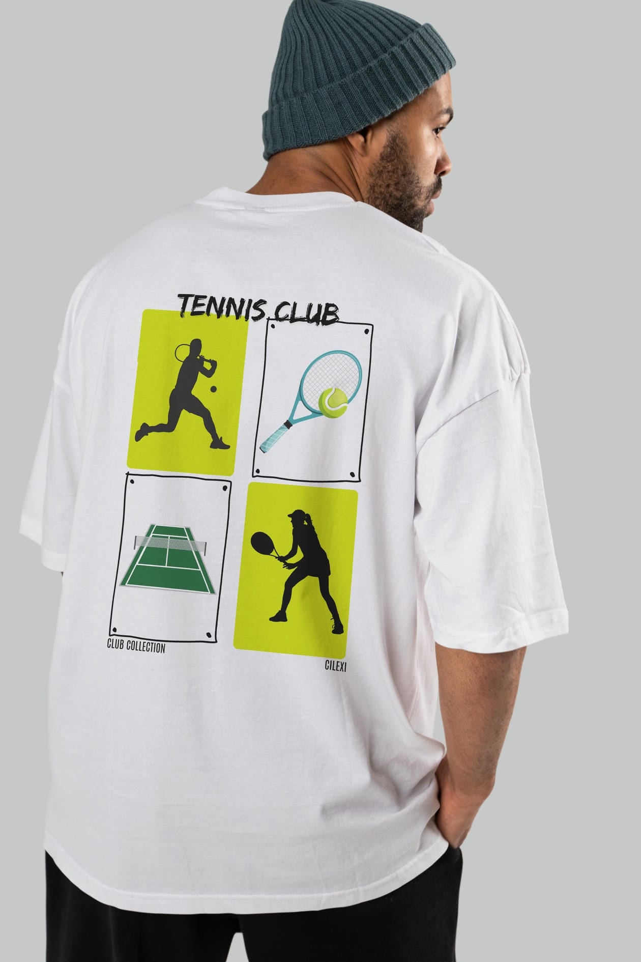 Tennis Club Arka Baskılı Oversize t-shirt Erkek Kadın %100 Pamuk Bisiklet Yaka tişort