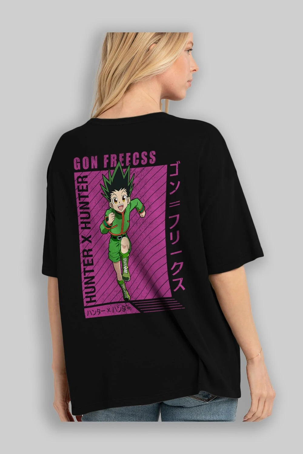 Gon Freecss HUNTER X HUNTER 3 Anime Arka Baskılı Oversize t-shirt Erkek Kadın Unisex