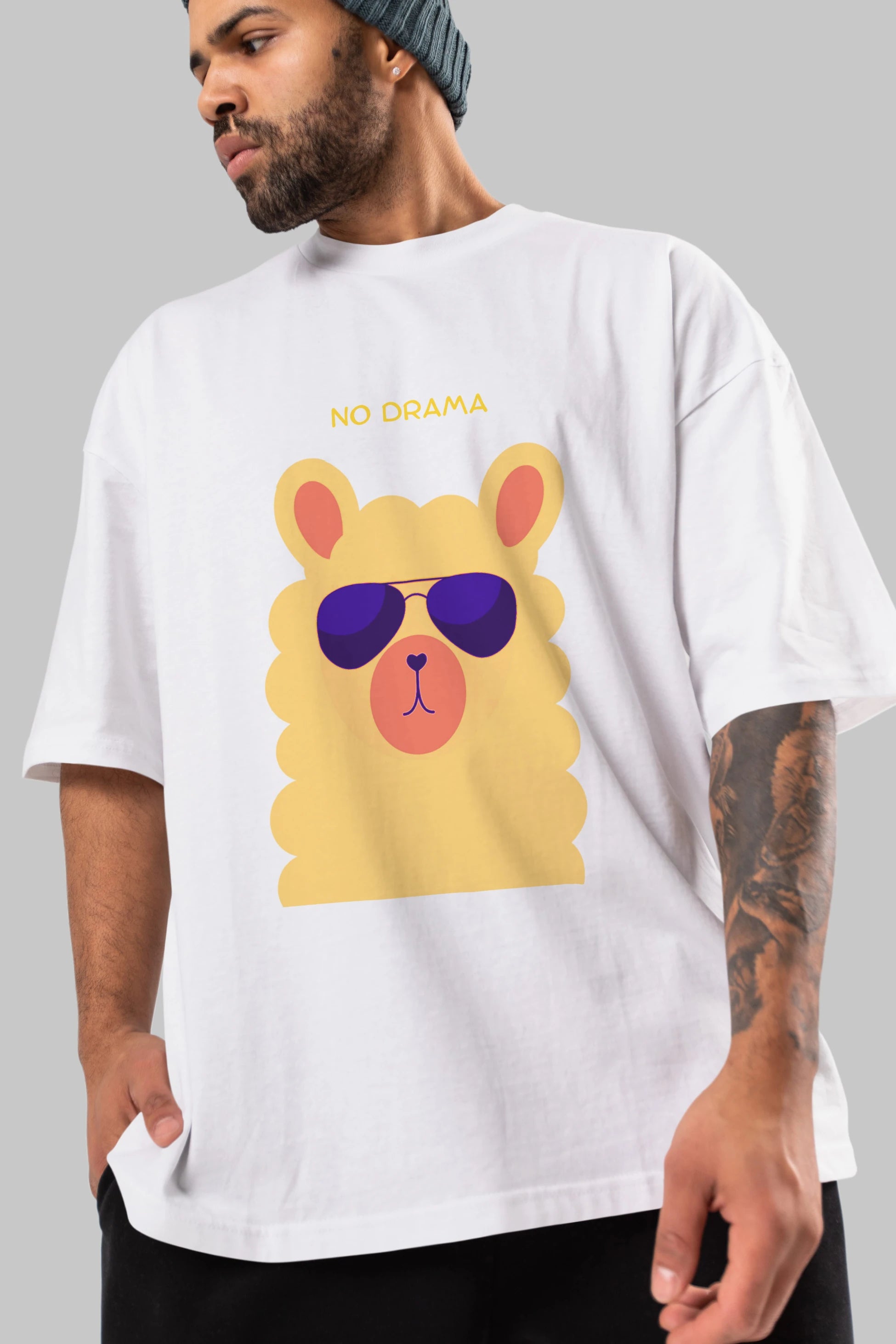 No Drama Yazılı Lama Ön Baskılı Oversize t-shirt Erkek Kadın Unisex