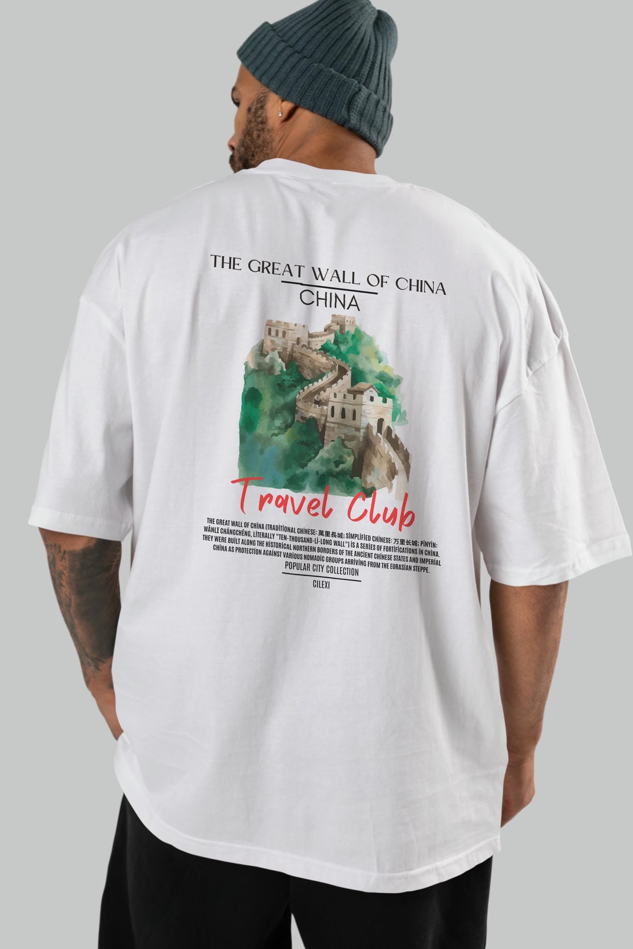 The Great Wall Of China Arka Baskılı Oversize t-shirt Erkek Kadın Pamuk Bisiklet Yaka tişort