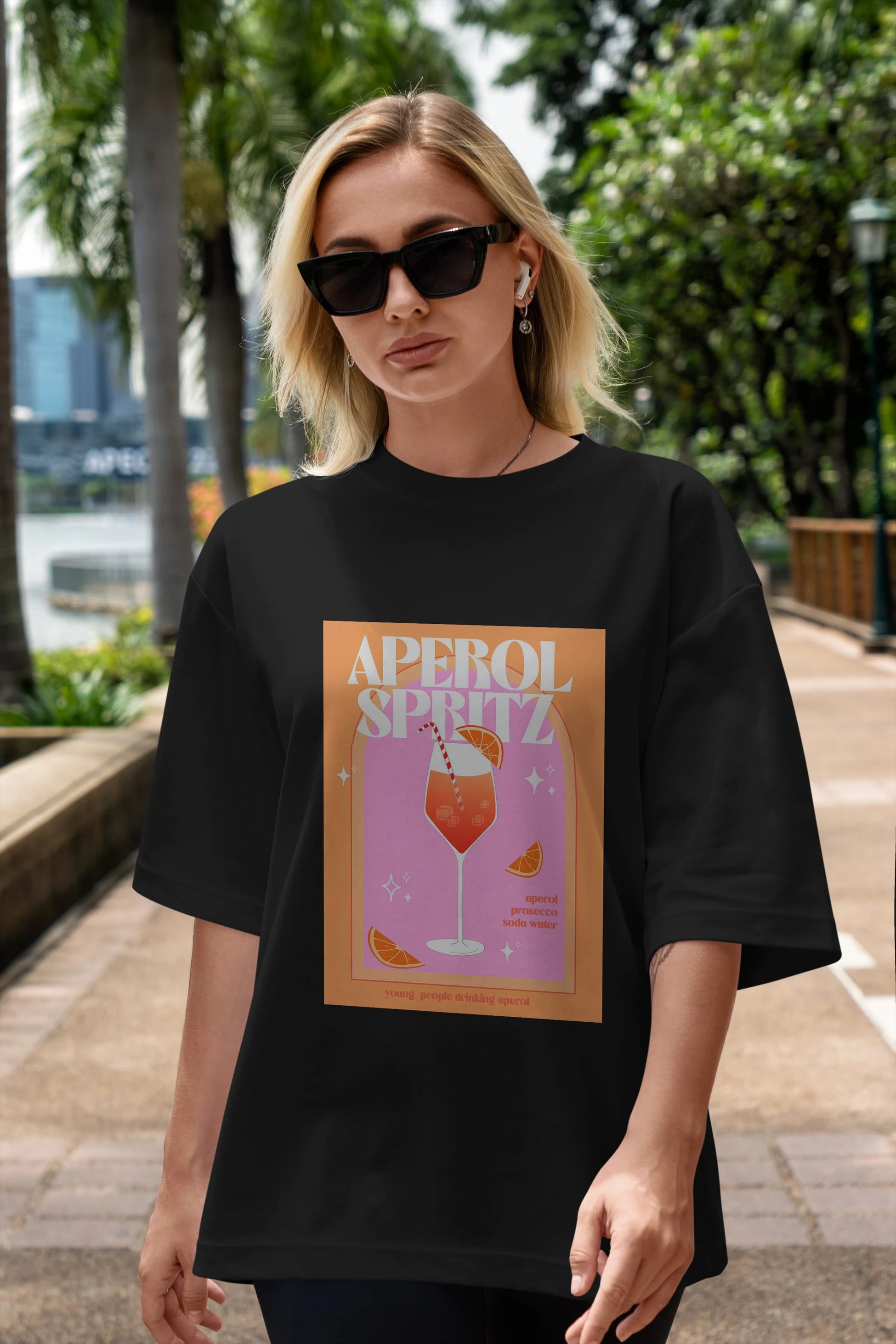 Aperol Spritz 2 Ön Baskılı Oversize t-shirt Erkek Kadın Unisex %100 Pamuk Bisiklet Yaka tişort
