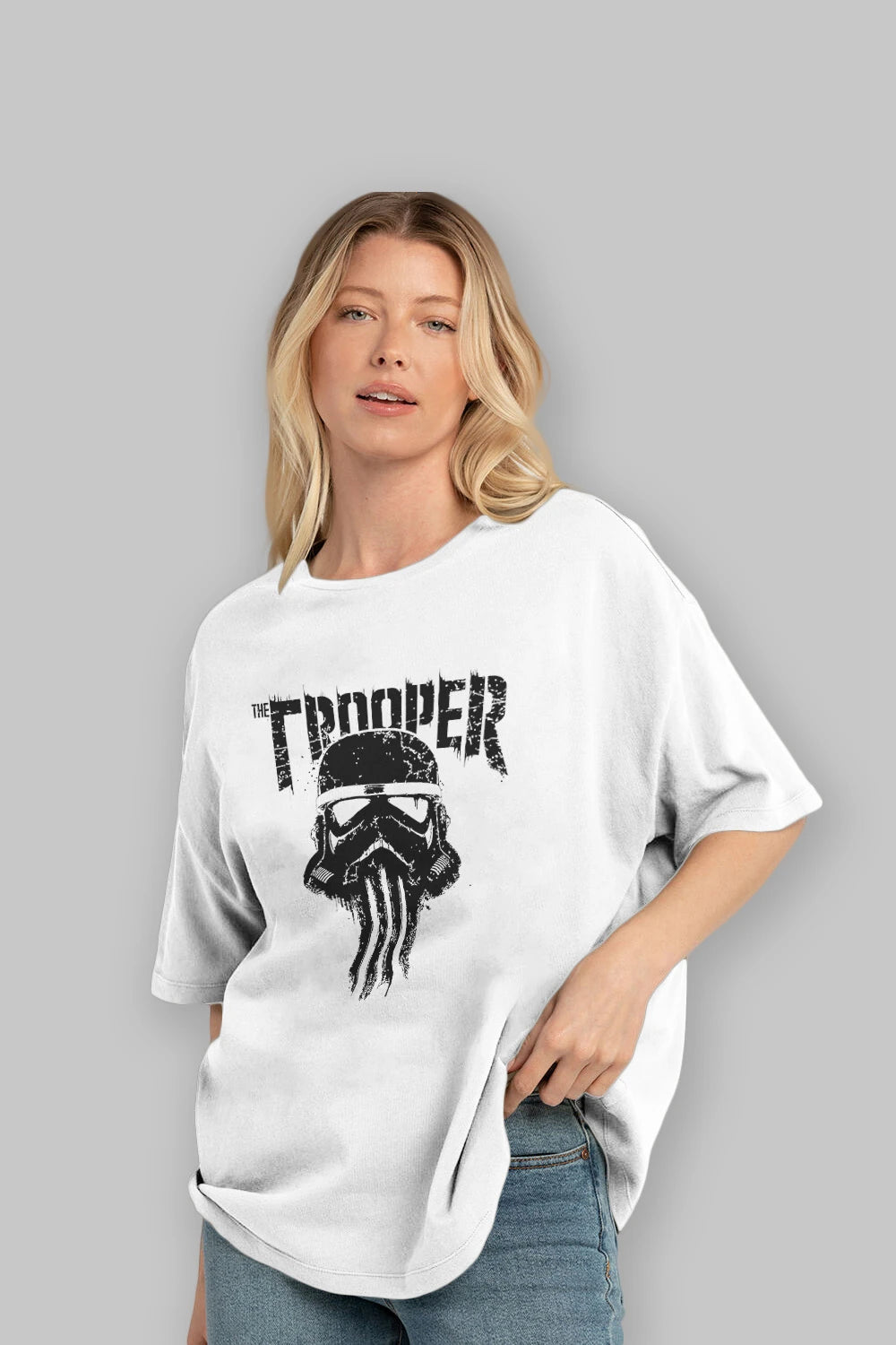 The Trooper Ön Baskılı Oversize t-shirt Erkek Kadın Unisex %100 Pamuk Bisiklet Yaka tişort