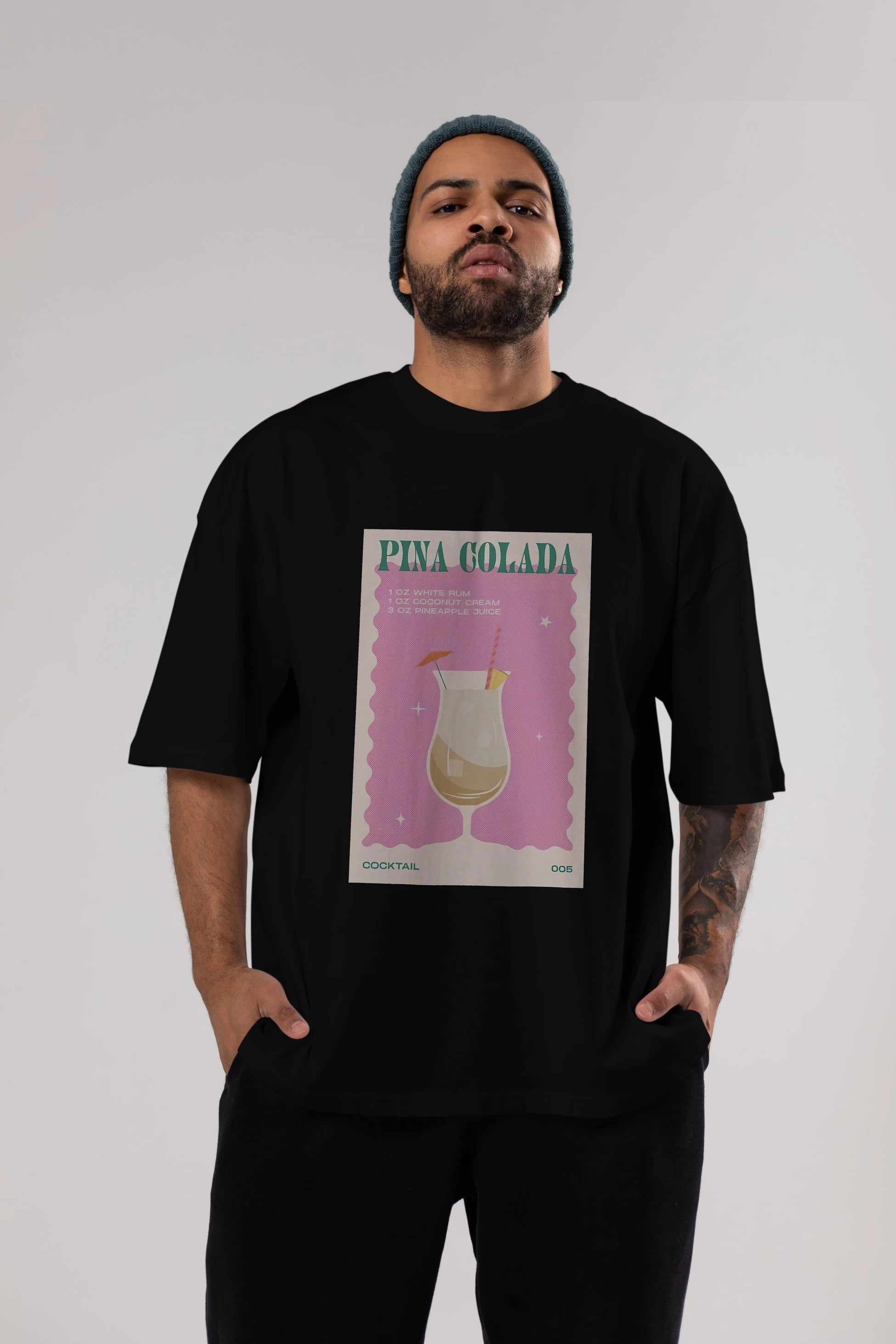 Pina Colada 3 Ön Baskılı Oversize t-shirt Erkek Kadın Unisex %100 Pamuk Bisiklet Yaka tişort