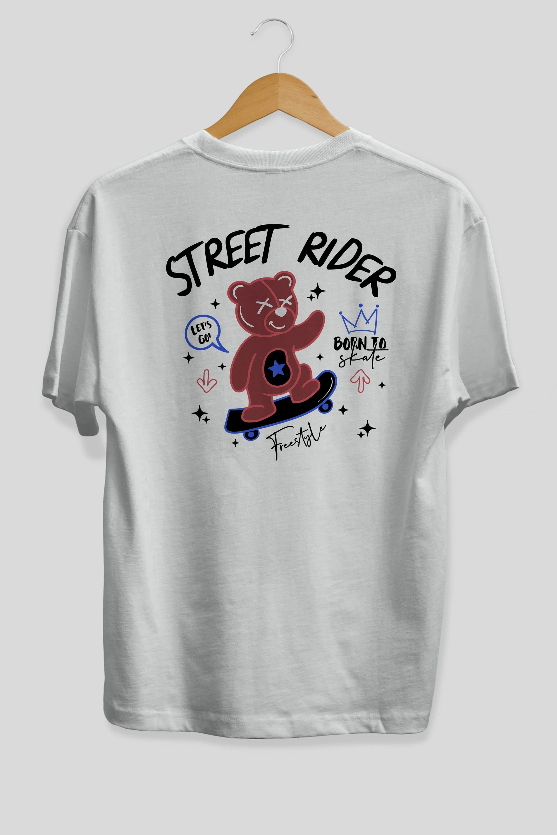 Street Rider Bear Arka Baskılı Oversize t-shirt Erkek Kadın Unisex