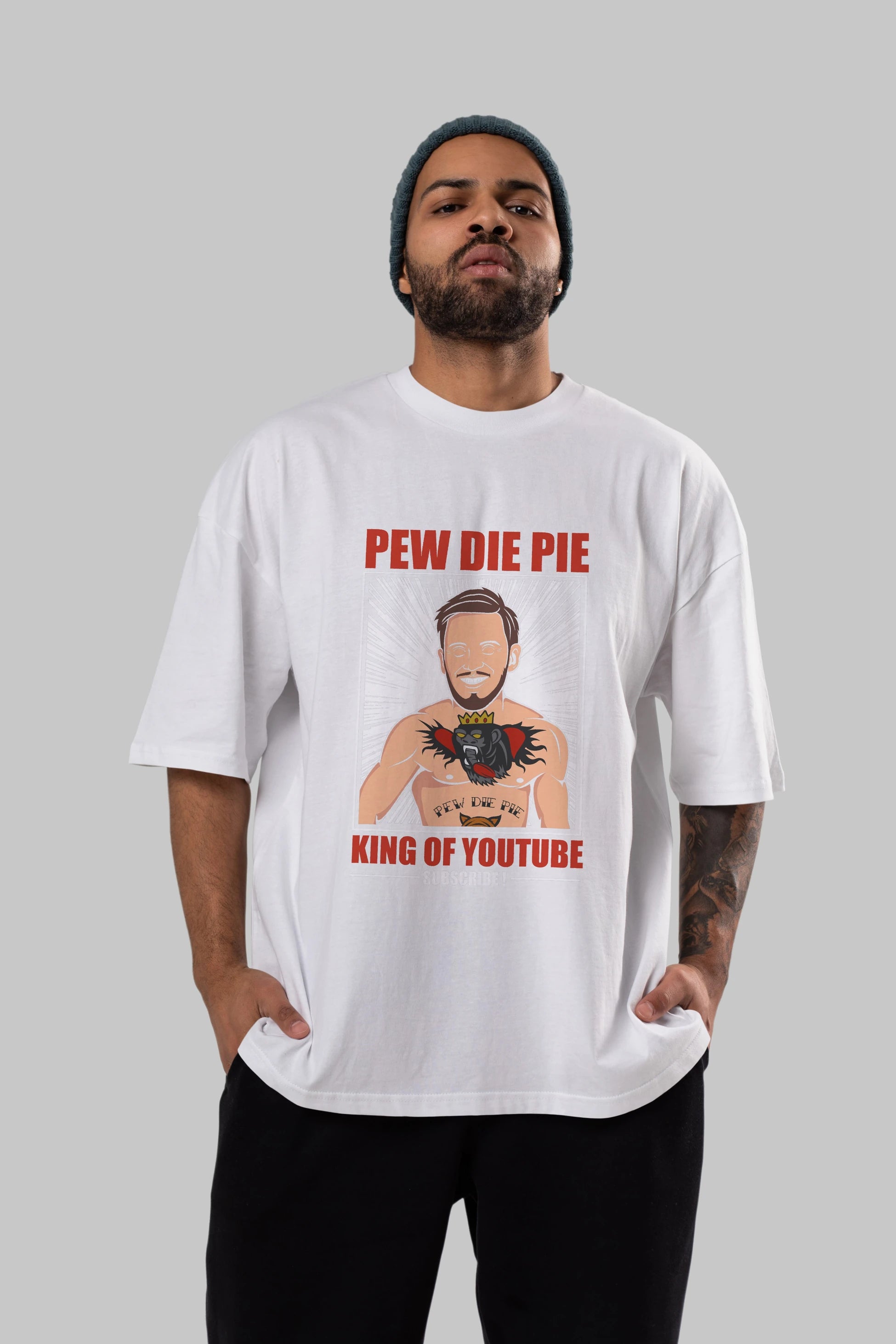 Pew Die Pie Fighter Ön Baskılı Oversize t-shirt Erkek Kadın Unisex %100 Pamuk tişort