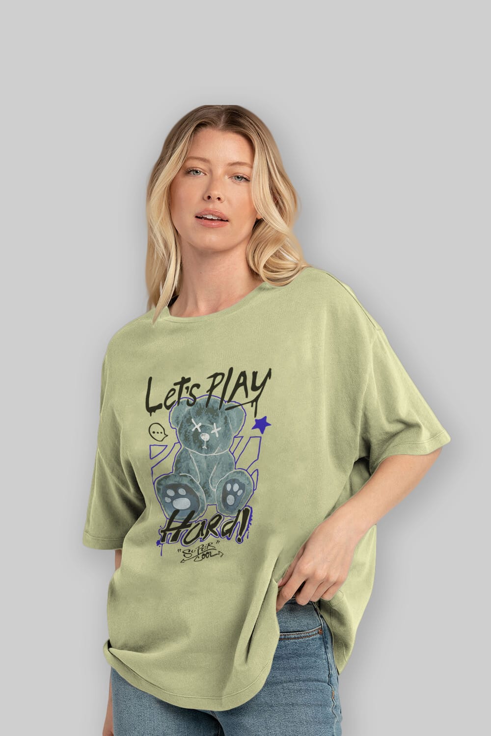 Lets Play Hard Bear Ön Baskılı Oversize t-shirt Erkek Kadın Unisex