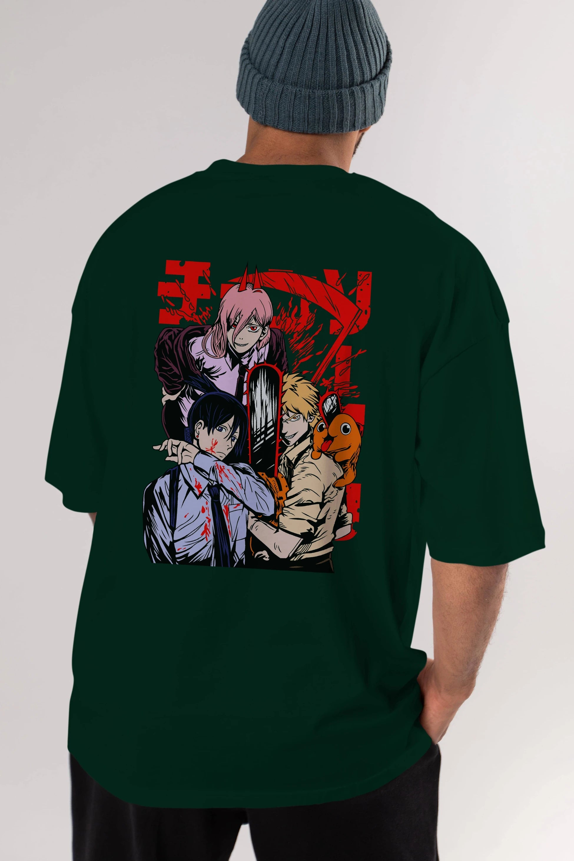 CHAINSAWMAN CREW Anime Arka Baskılı Oversize t-shirt Erkek Kadın Unisex