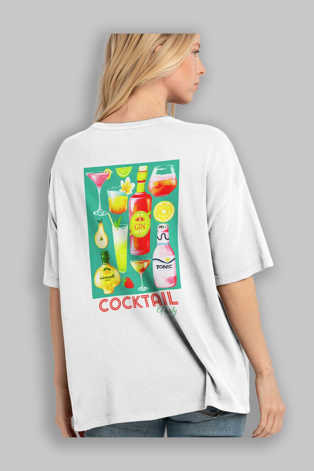 Cocktail Party 2 Arka Baskılı Oversize t-shirt Erkek Kadın Unisex %100 Pamuk Bisiklet Yaka tişort