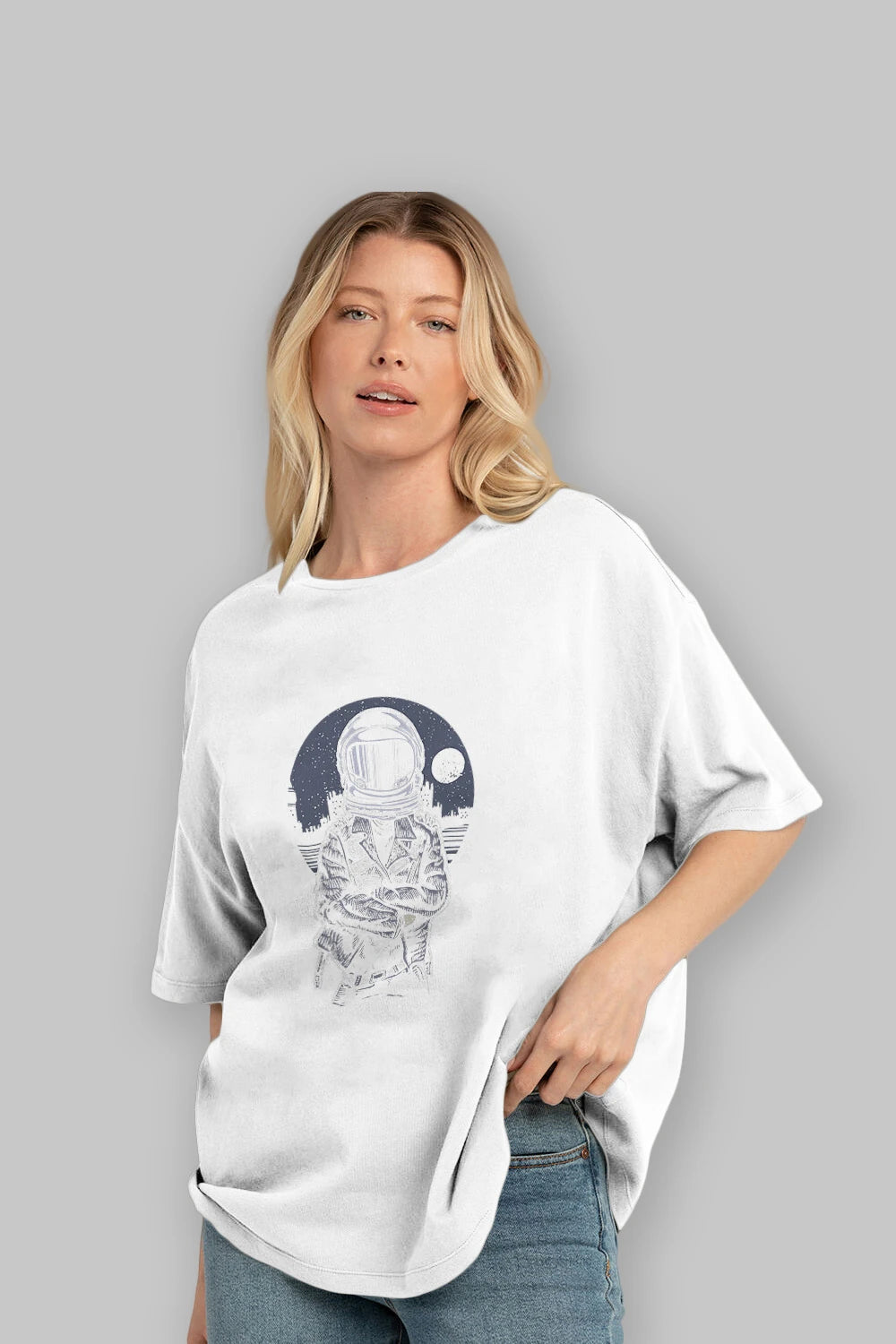 Astronaut Rebel Ön Baskılı Oversize t-shirt Erkek Kadın Unisex %100 Pamuk tişort