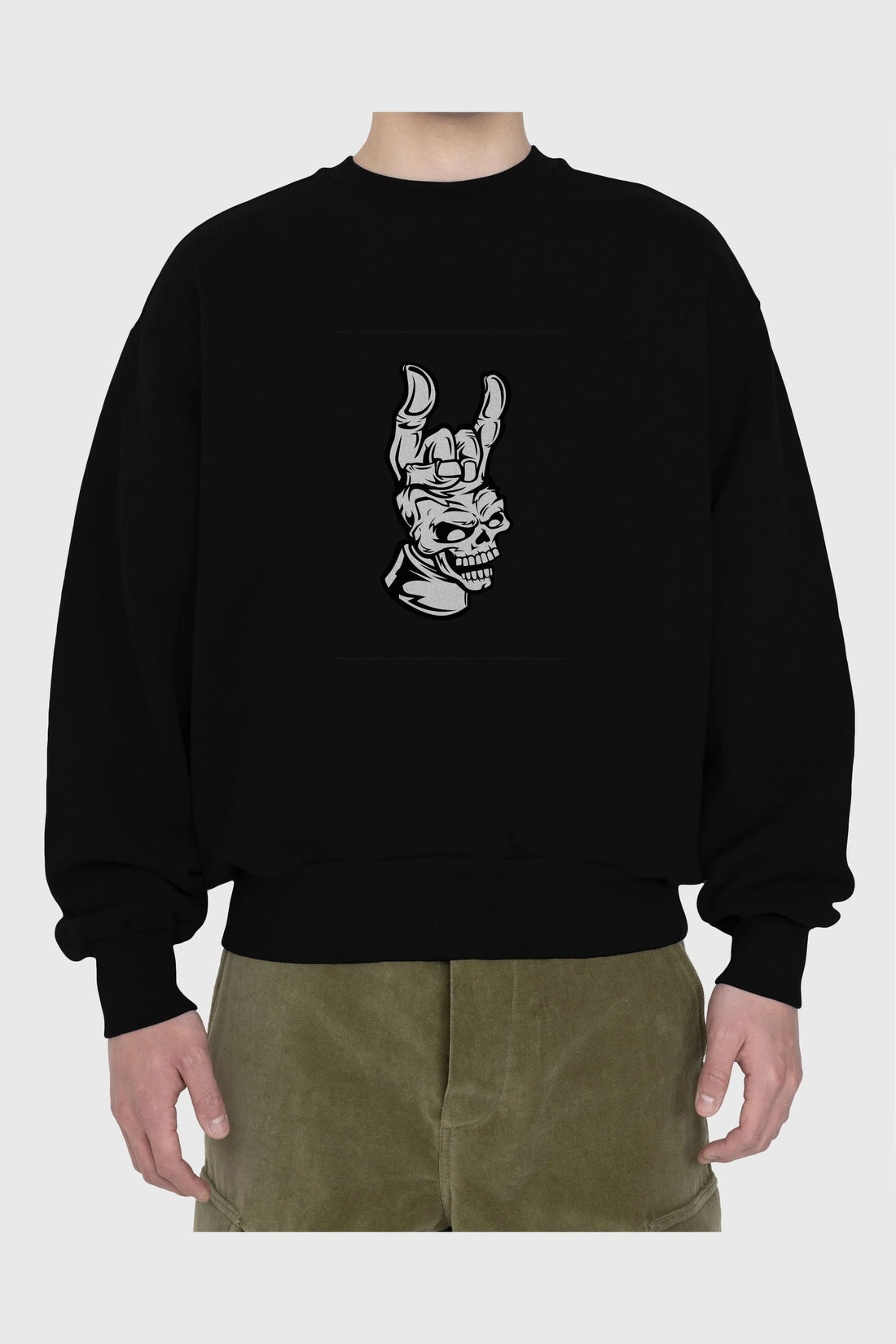 Hand Metal Skull Ön Baskılı Oversize Sweatshirt Erkek Kadın Unisex