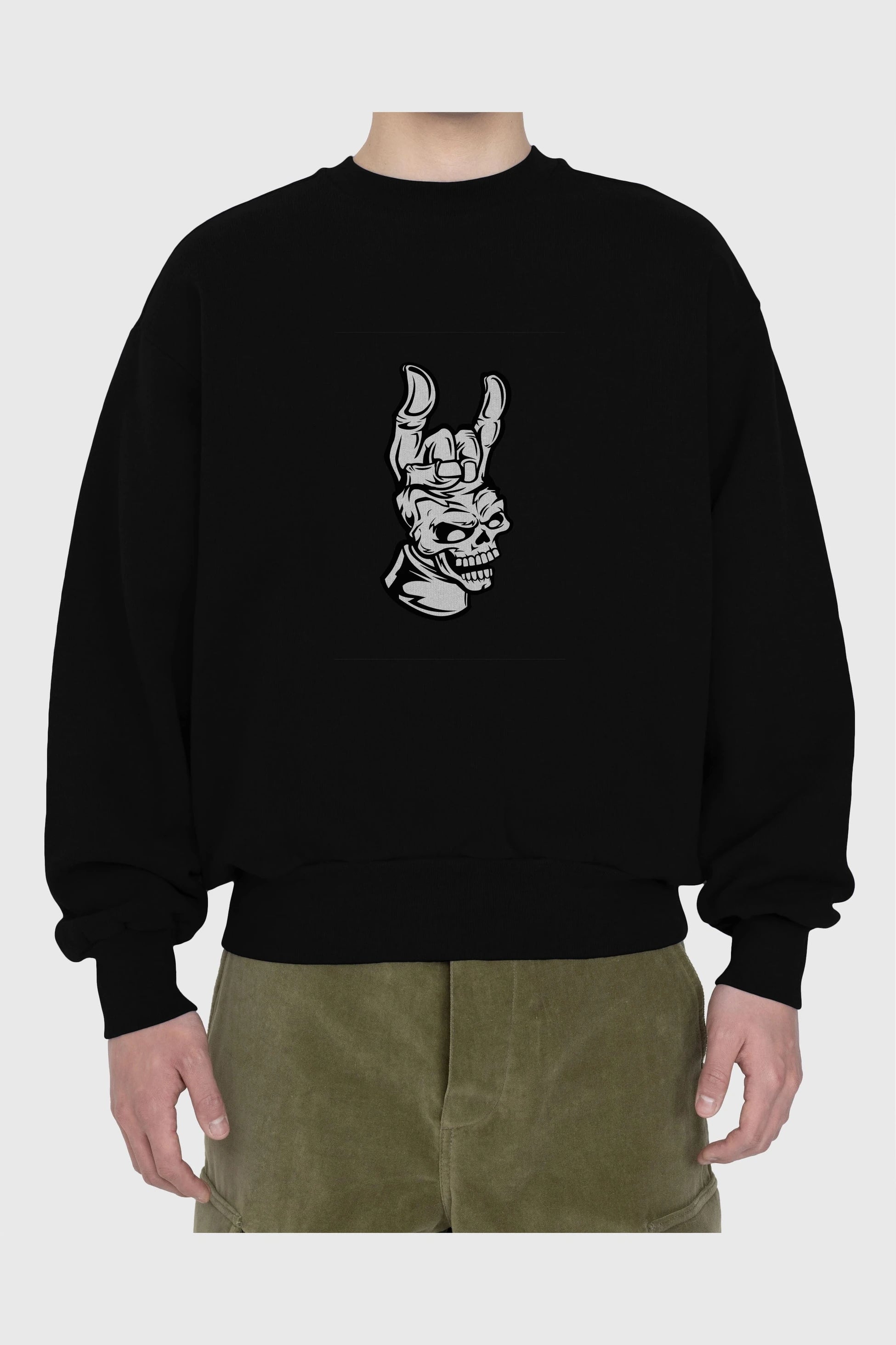 Hand Metal Skull Ön Baskılı Oversize Sweatshirt Erkek Kadın Unisex