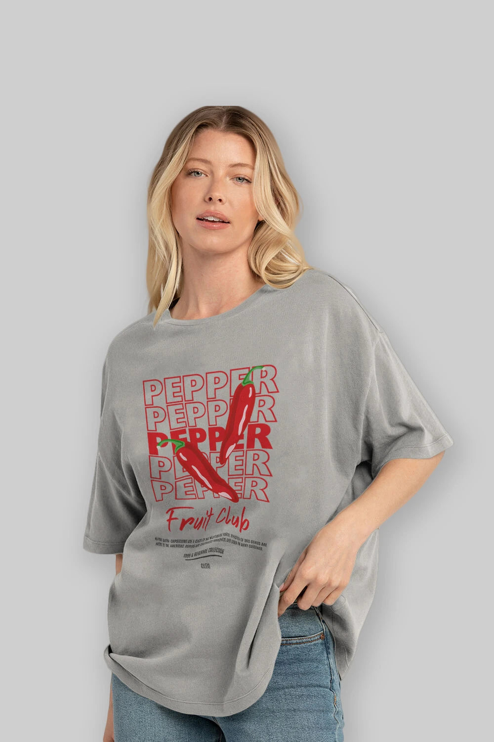 Pepper Ön Baskılı Oversize t-shirt Erkek Kadın Pamuk Bisiklet Yaka tişort