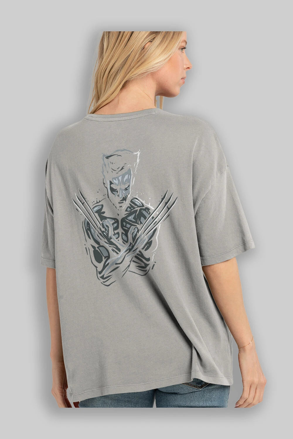 Wolverine Arka Baskılı Oversize t-shirt Erkek Kadın Unisex %100 Pamuk Bisiklet Yaka tişort