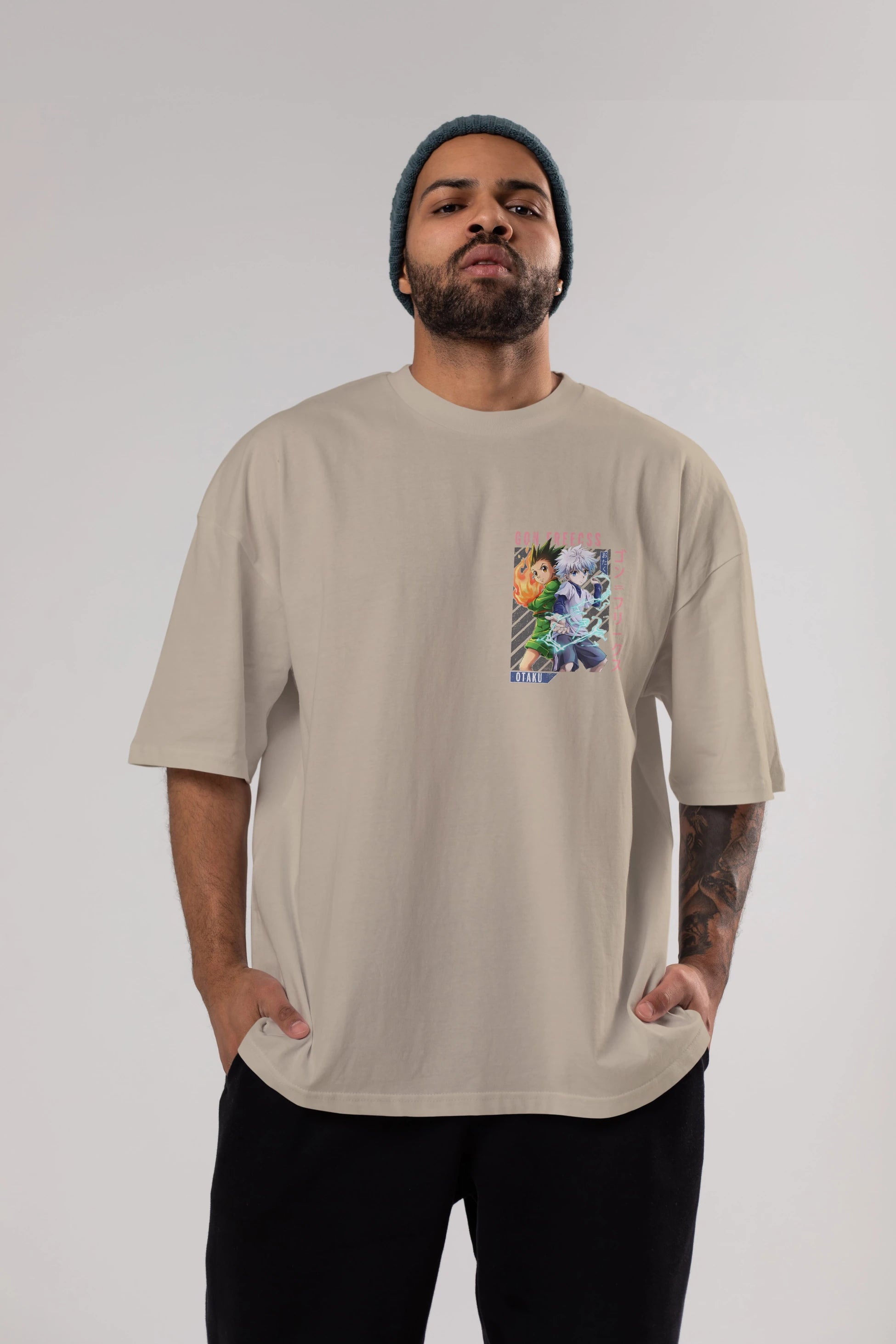 Gon Freecss HUNTER X HUNTER 1 Ön Sol Baskılı Oversize t-shirt Erkek Kadın Unisex %100 Pamuk Bisiklet Yaka tişort