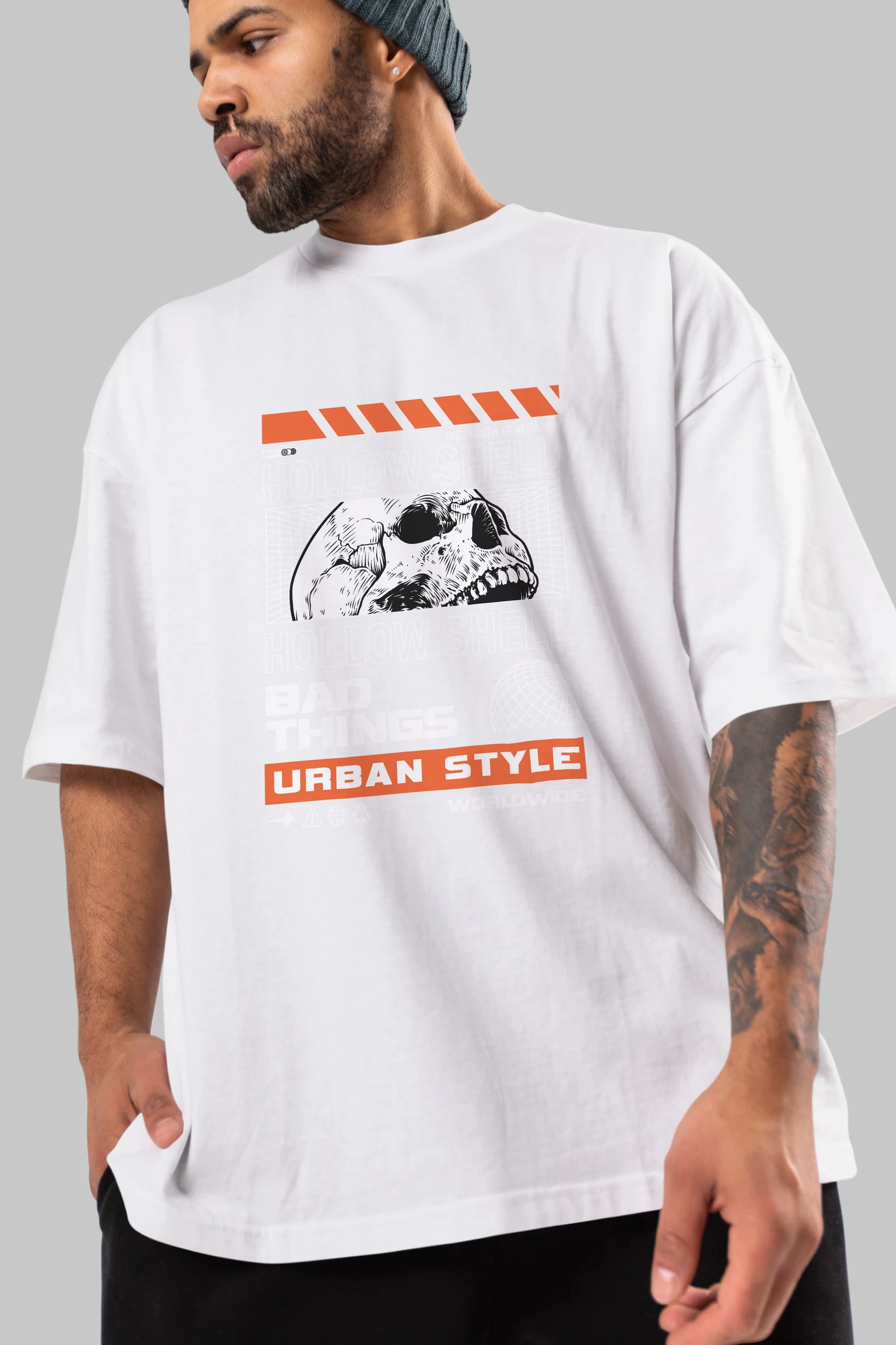 Hollow Shell Ön Baskılı Oversize t-shirt Erkek Kadın Unisex