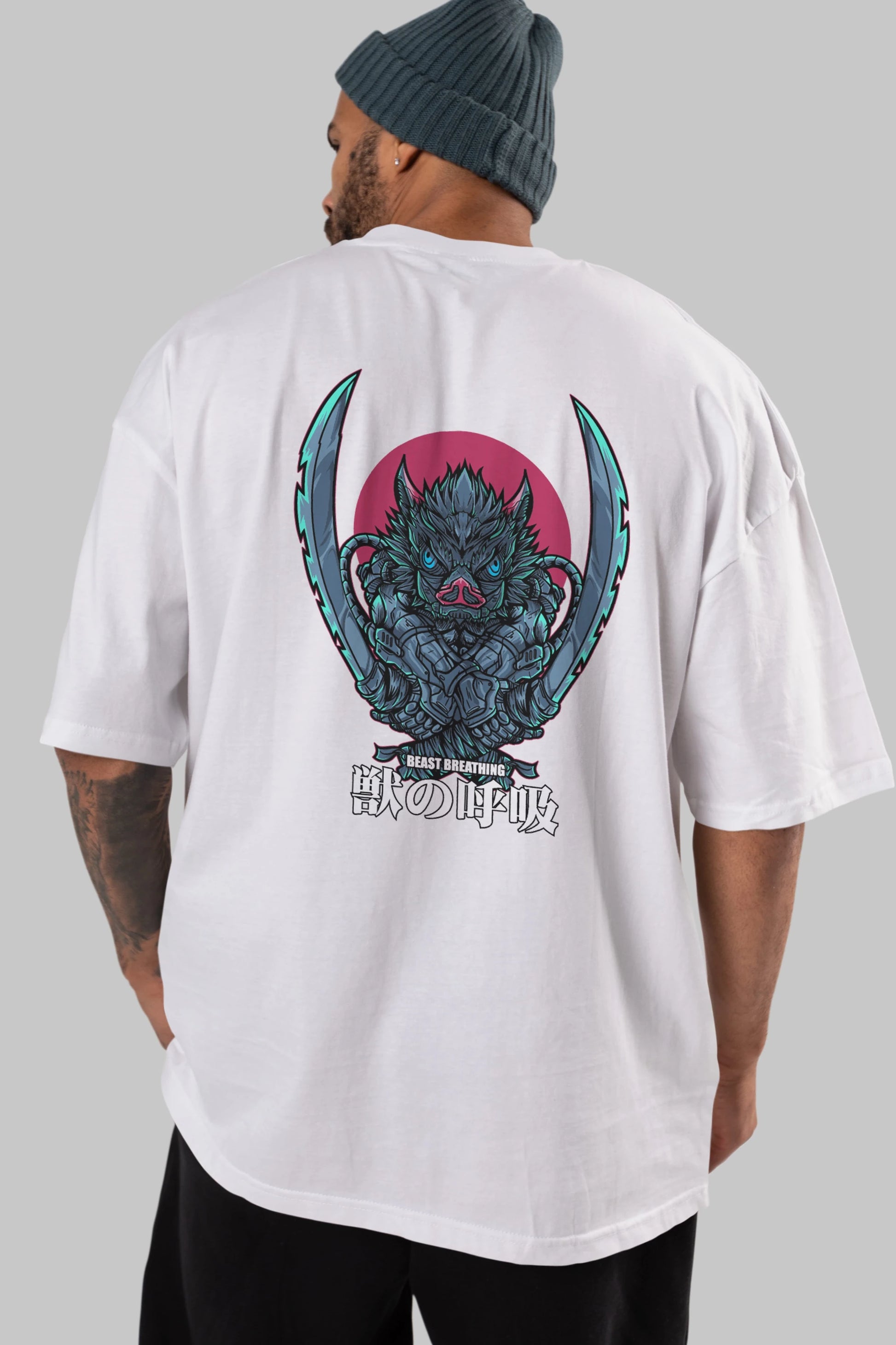 Inosuke DEMON SLAYER Anime Arka Baskılı Oversize t-shirt Erkek Kadın Unisex
