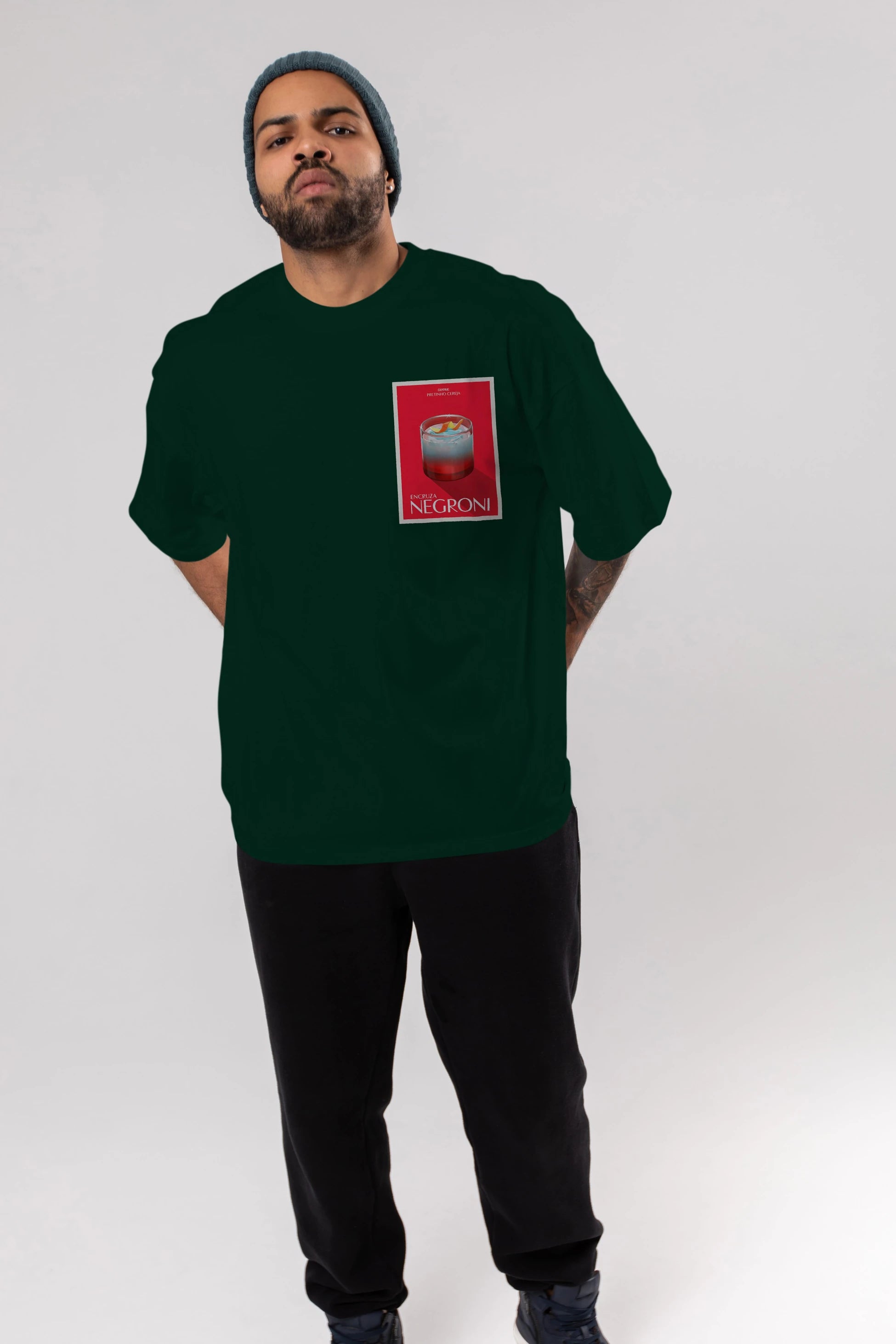 Encruza Negroni Ön Sol Baskılı Oversize t-shirt Erkek Kadın Unisex %100 Pamuk Bisiklet Yaka tişort