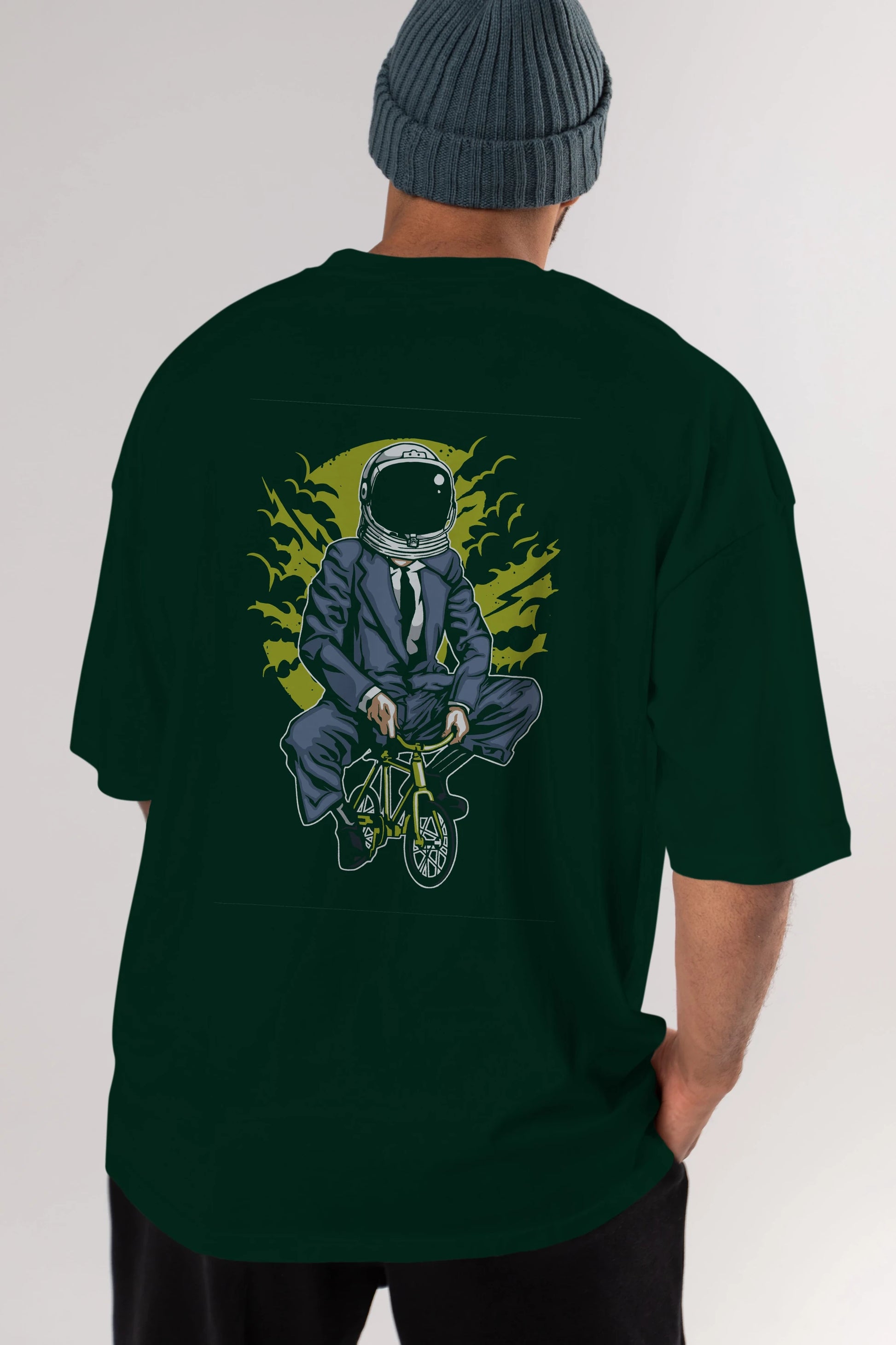Bike To The Moon Arka Baskılı Oversize t-shirt Erkek Kadın Unisex %100 Pamuk