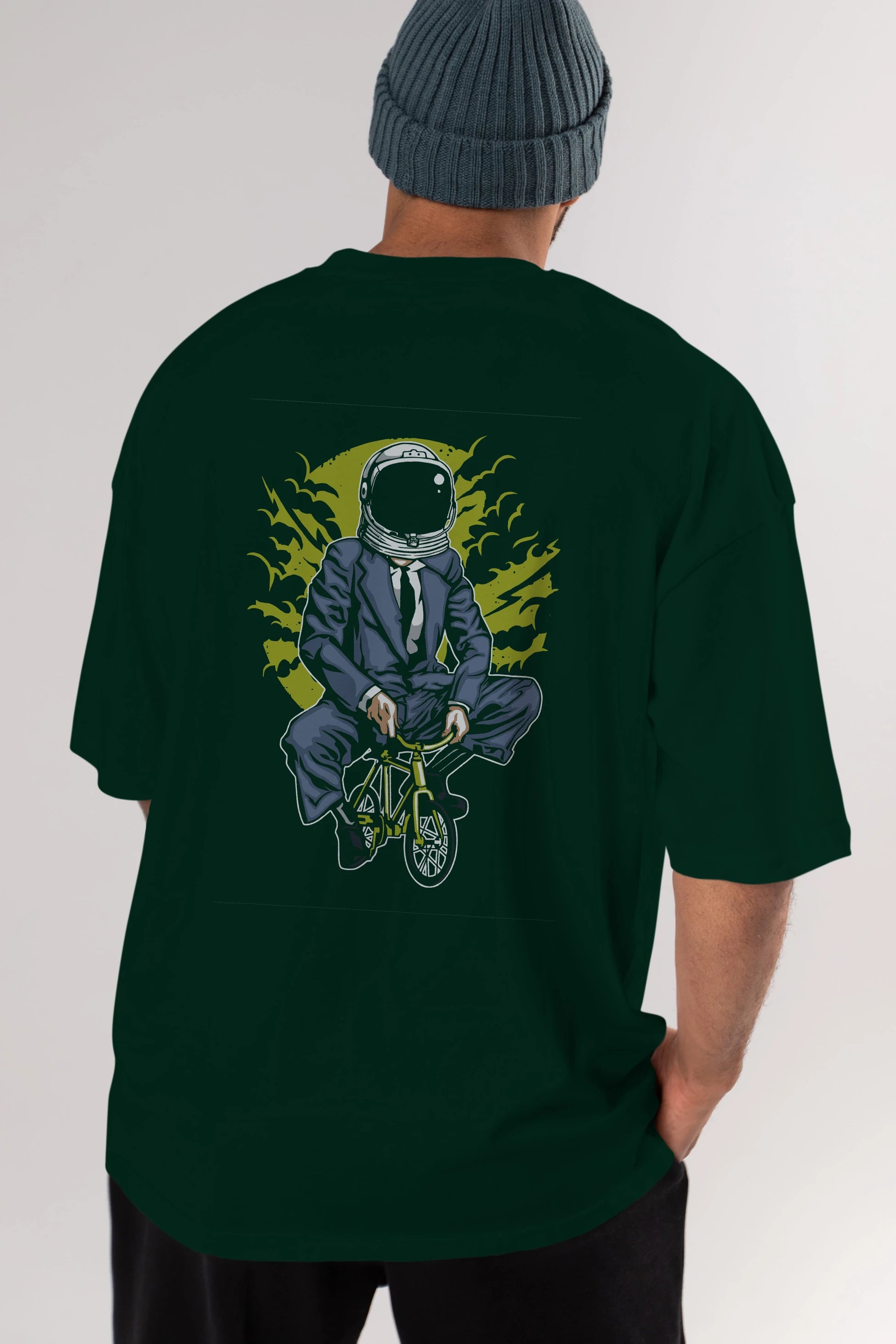 Bike To The Moon Arka Baskılı Oversize t-shirt Erkek Kadın Unisex %100 Pamuk