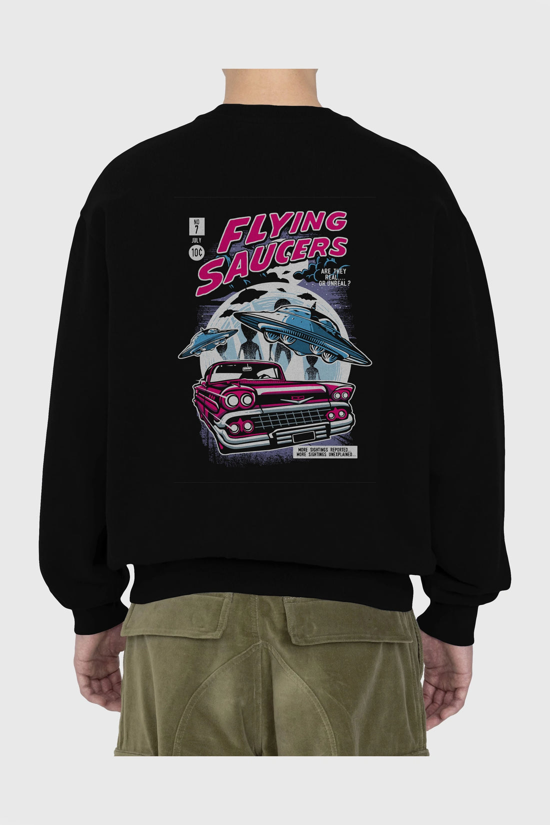 Flying Saucers Arka Baskılı Oversize Sweatshirt Erkek Kadın Unisex