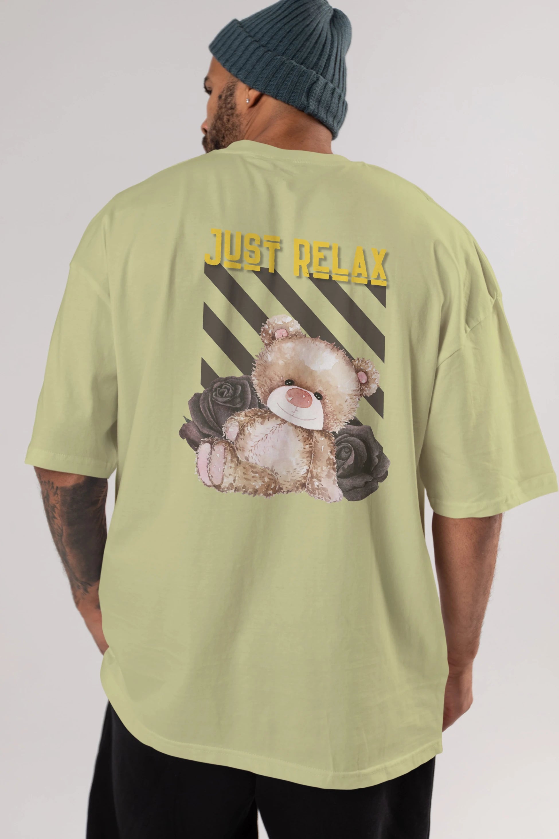 Just Relax Teddy Bear Arka Baskılı Oversize t-shirt Erkek Kadın Unisex