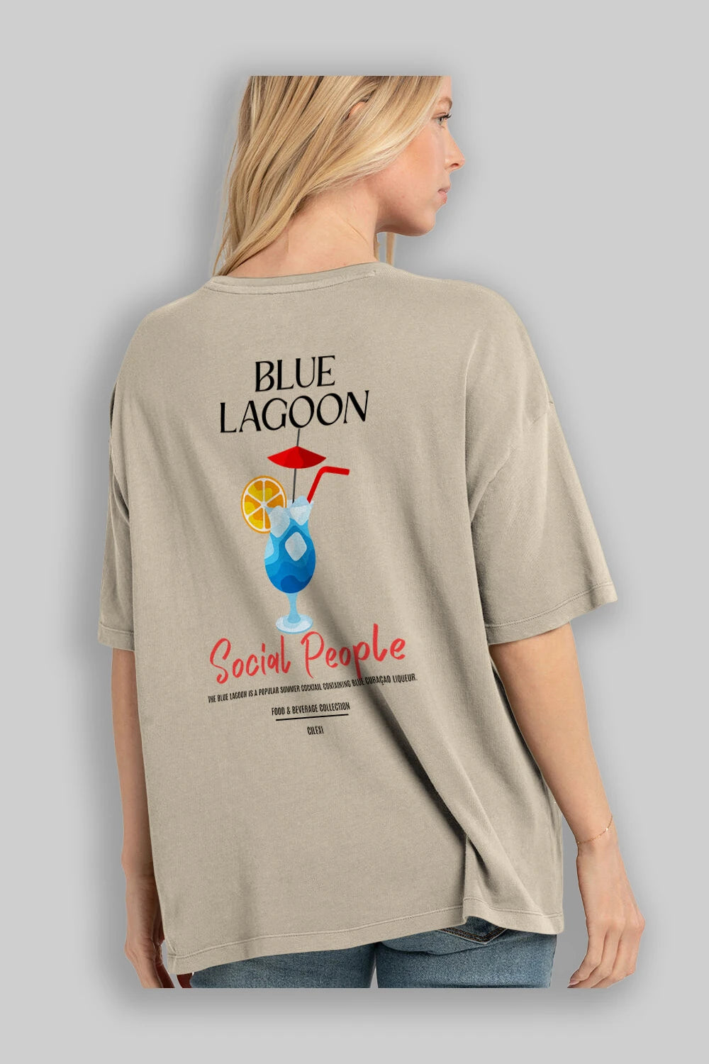 Blue Lagoon Kokteyl Serisi Baskılı Oversize t-shirt Erkek Kadın Unisex %100 Pamuk Bisiklet Yaka tişort