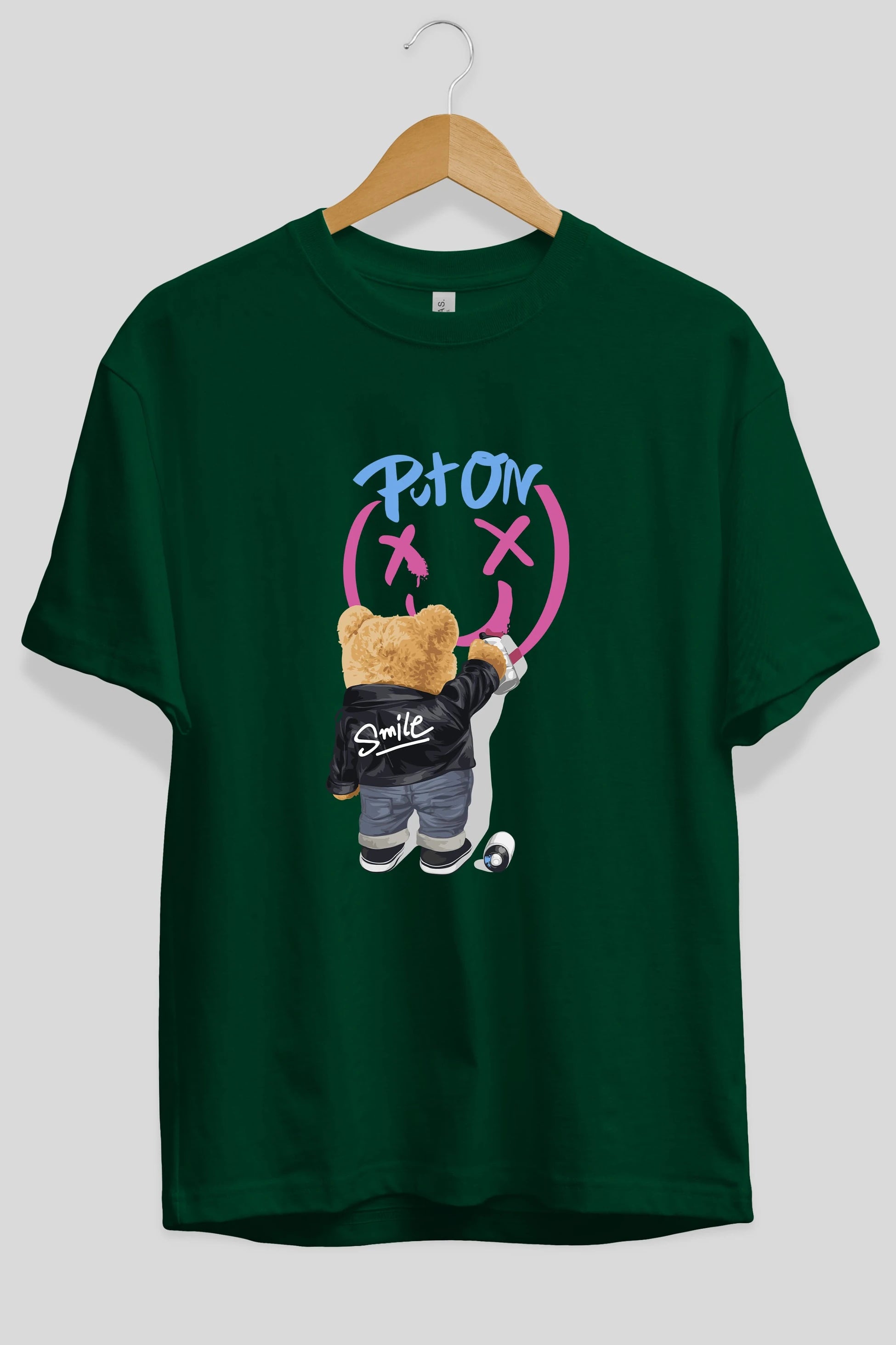 Put on Smile Bear Ön Baskılı Oversize t-shirt Erkek Kadın Unisex