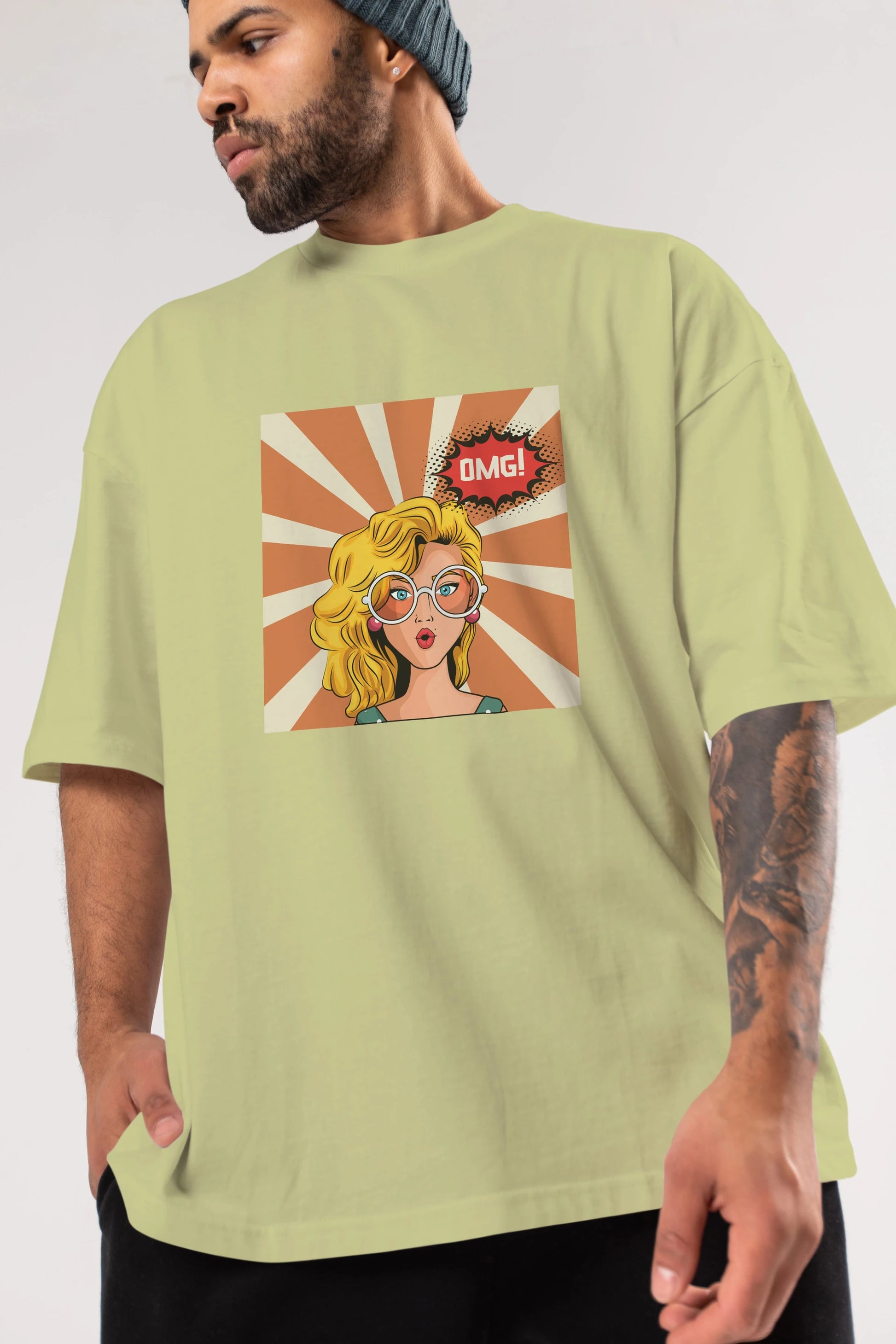 OMG Yazılı Retro Ön Baskılı Oversize t-shirt Erkek Kadın Unisex