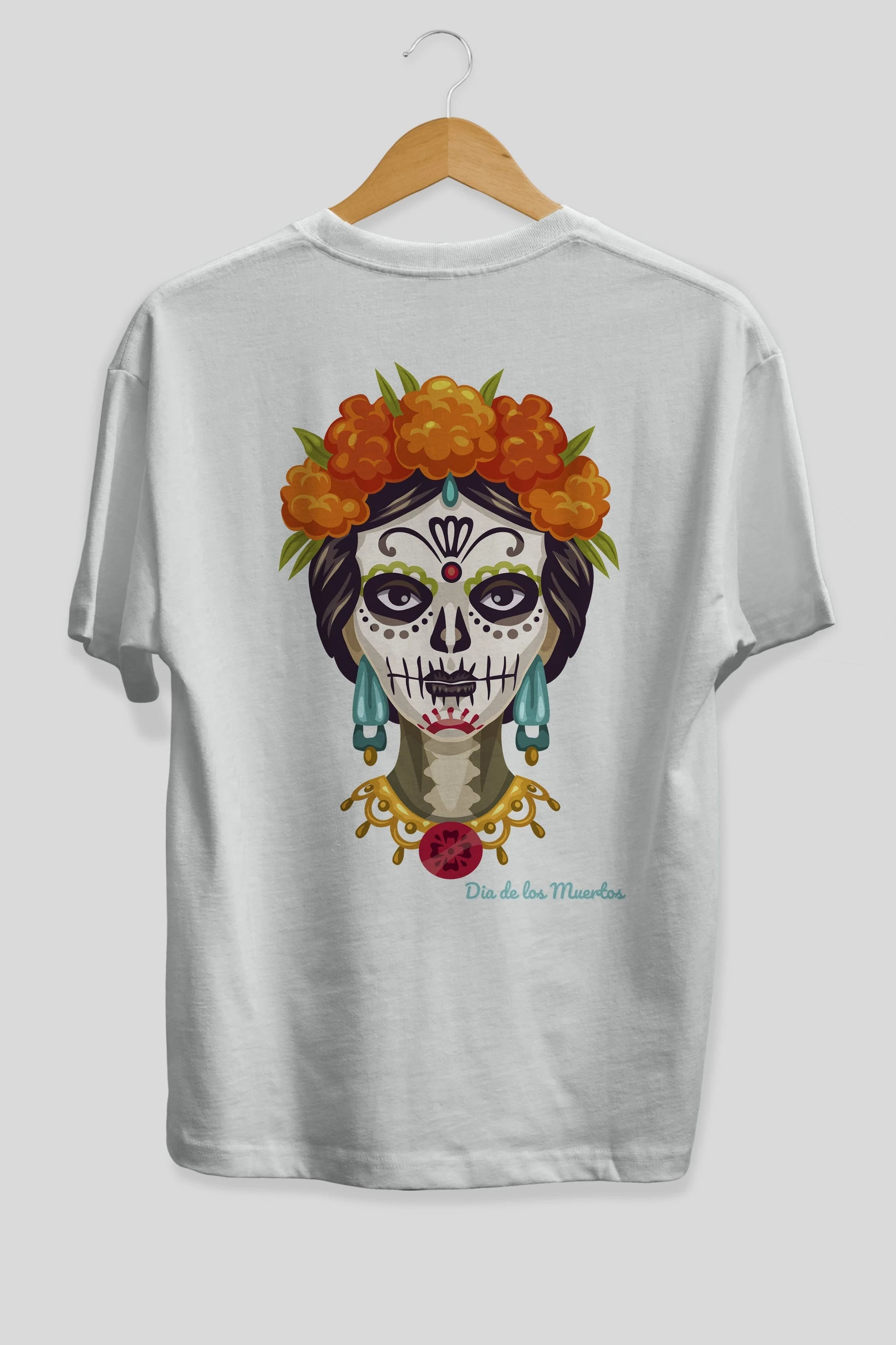 Dia de los Muertos 2 Arka Baskılı Oversize t-shirt Erkek Kadın Unisex