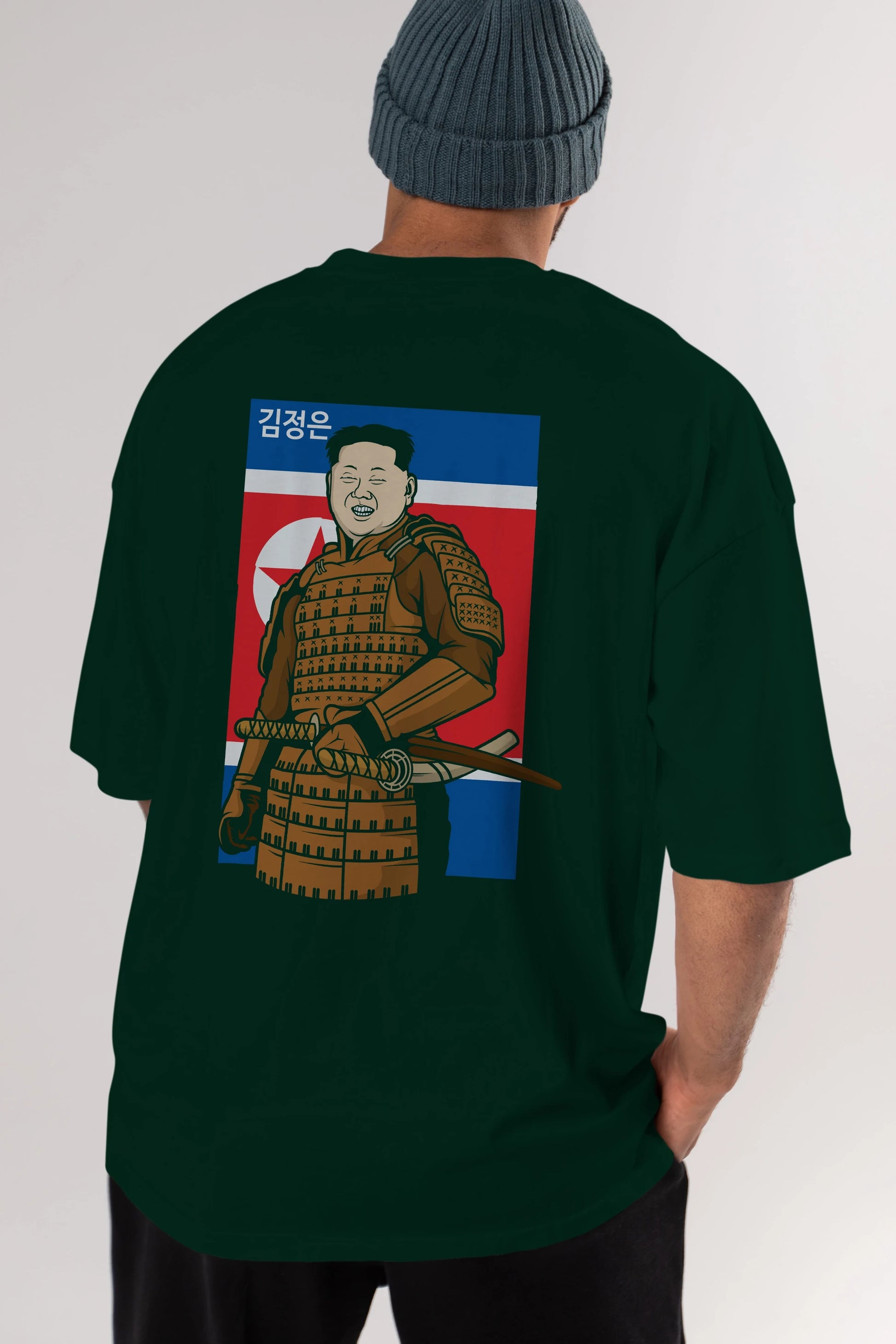 Samurai Jong Un Arka Baskılı Oversize t-shirt Erkek Kadın Unisex %100 Pamuk tişort