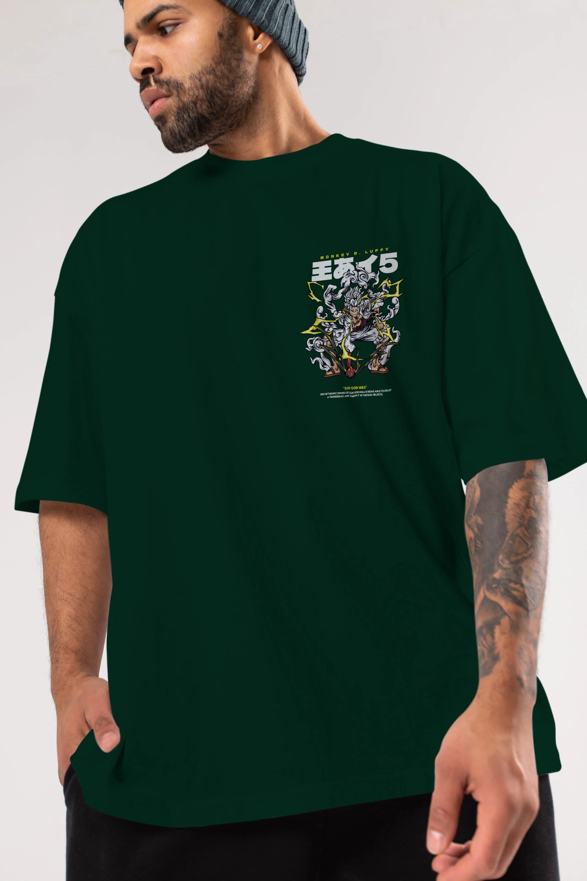 Monkey D. Luffy Ön Sol Baskılı Oversize t-shirt Erkek Kadın Unisex %100 Pamuk Bisiklet Yaka tişort