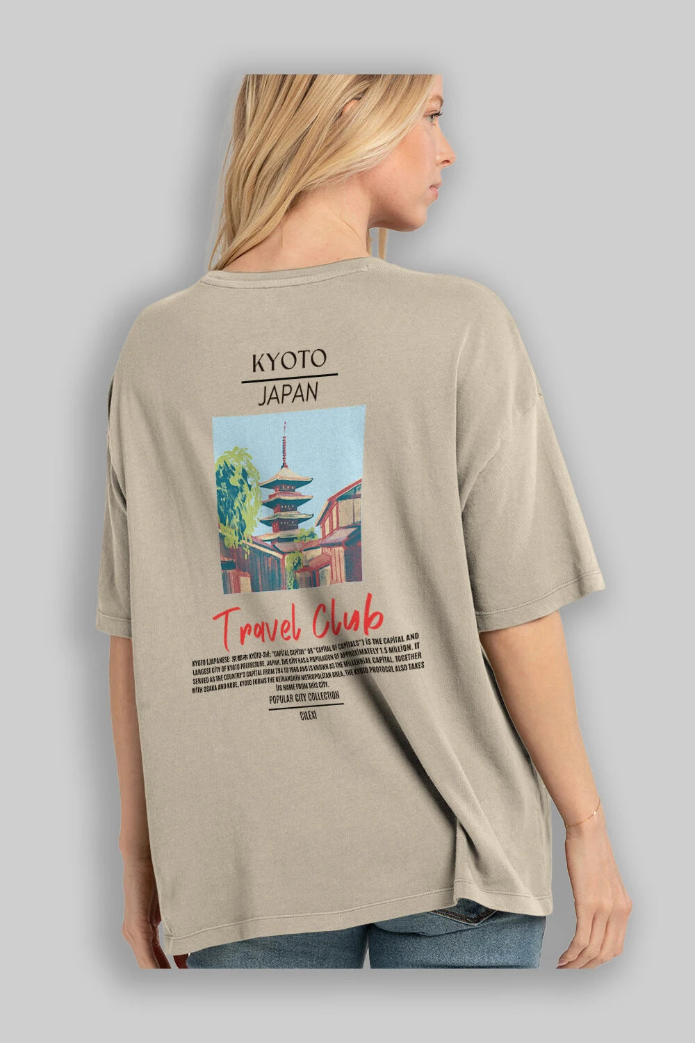 Kyoto Japan Arka Baskılı Oversize t-shirt Erkek Kadın Pamuk Bisiklet Yaka tişort
