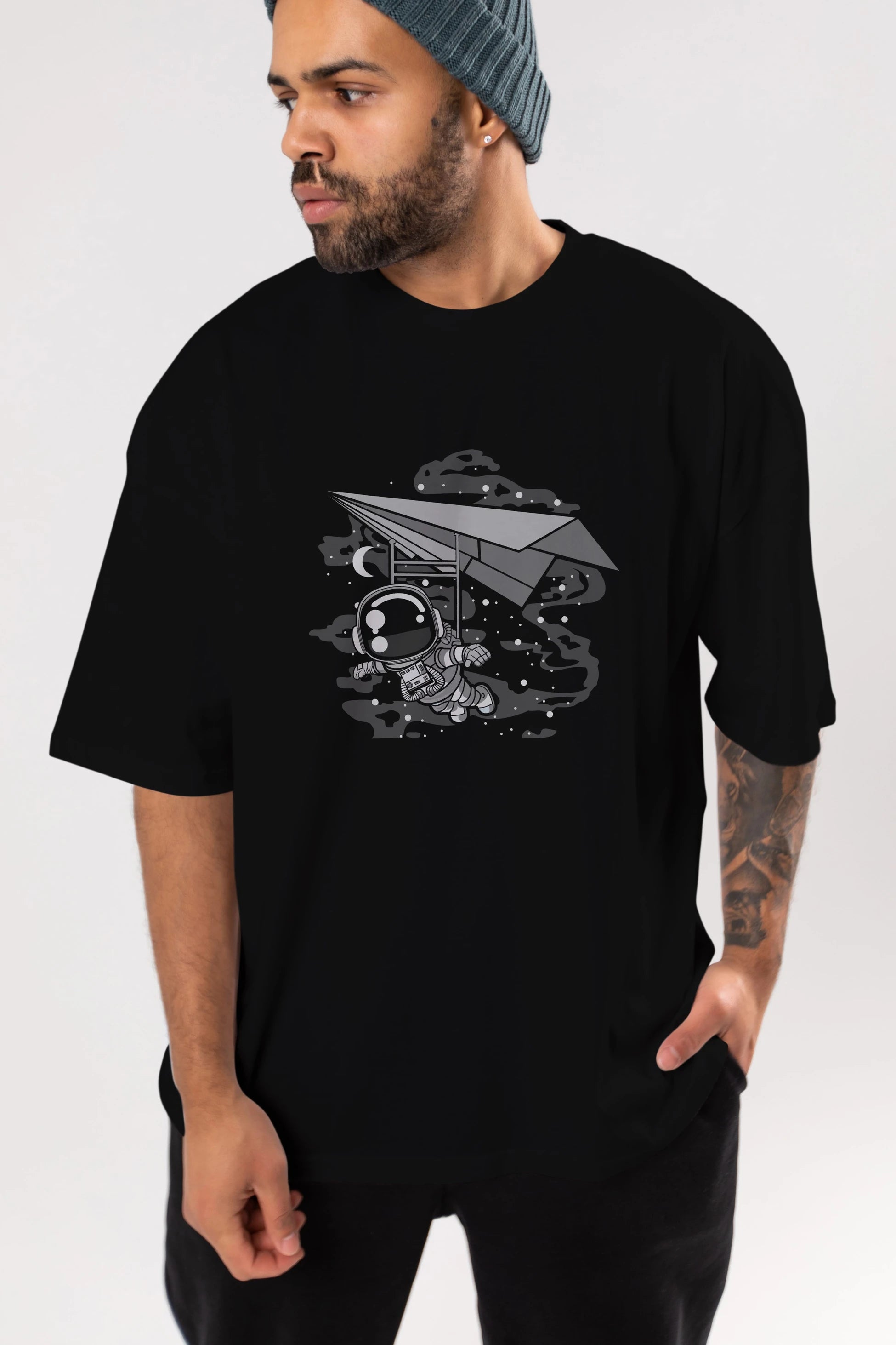Astronaut Flying Ön Baskılı Oversize t-shirt Erkek Kadın Unisex