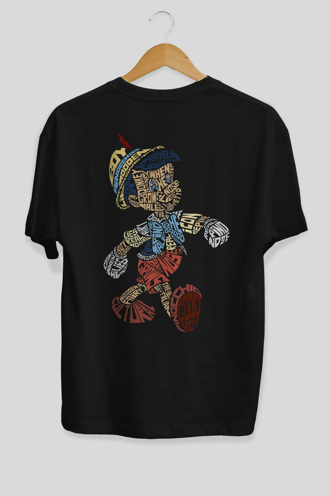 Pinokio Arka Baskılı Oversize t-shirt %100 pamuk Erkek Kadın Unisex