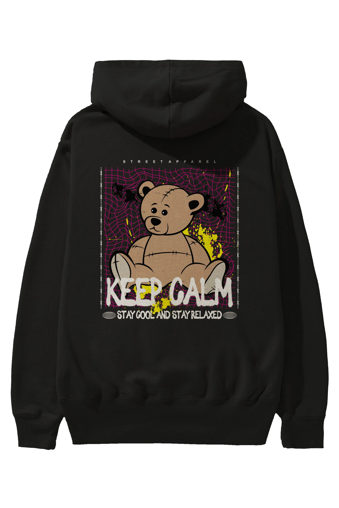Keep Calm Bear Arka Baskılı Hoodie Oversize Kapüşonlu Sweatshirt Erkek Kadın Unisex