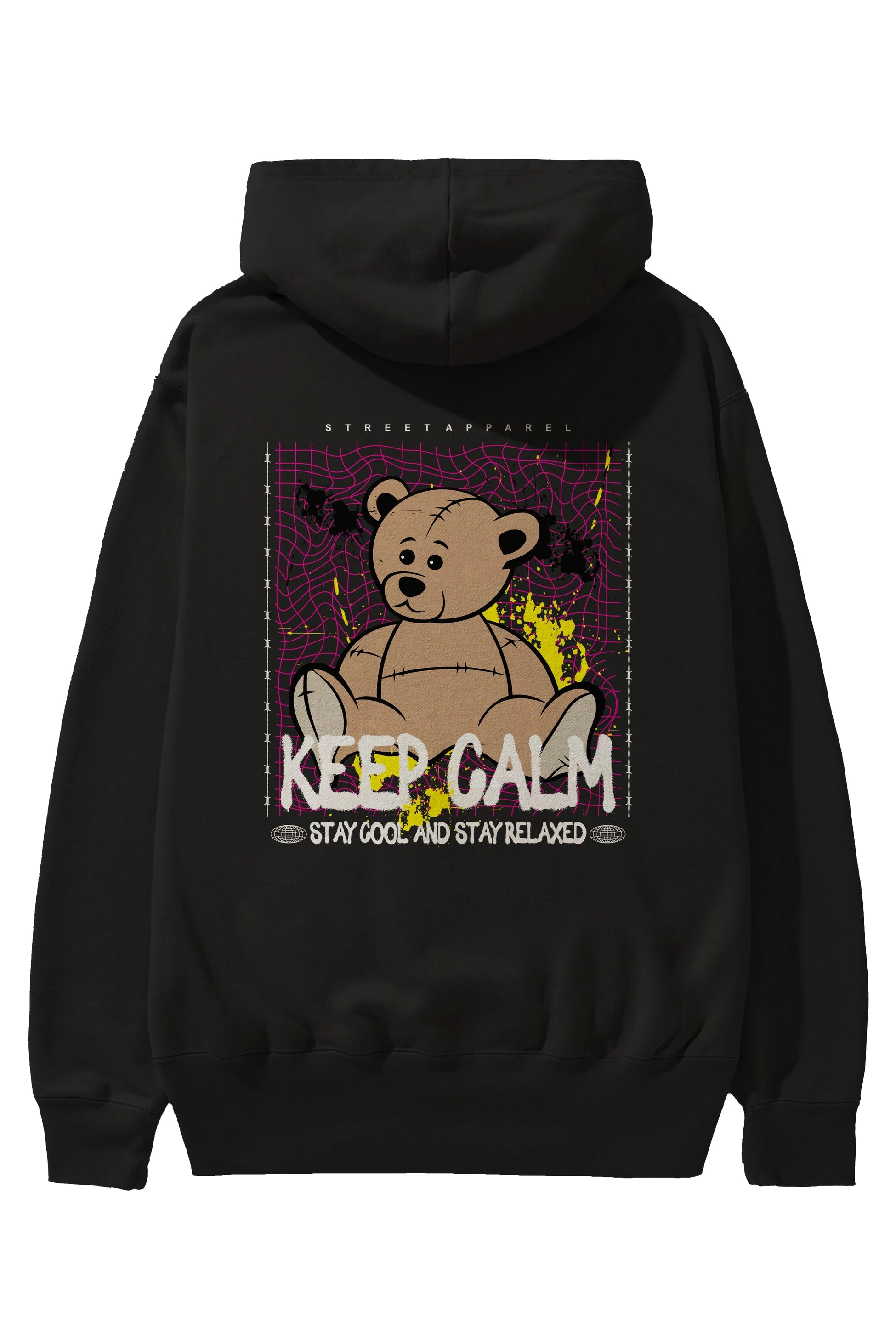 Keep Calm Bear Arka Baskılı Hoodie Oversize Kapüşonlu Sweatshirt Erkek Kadın Unisex