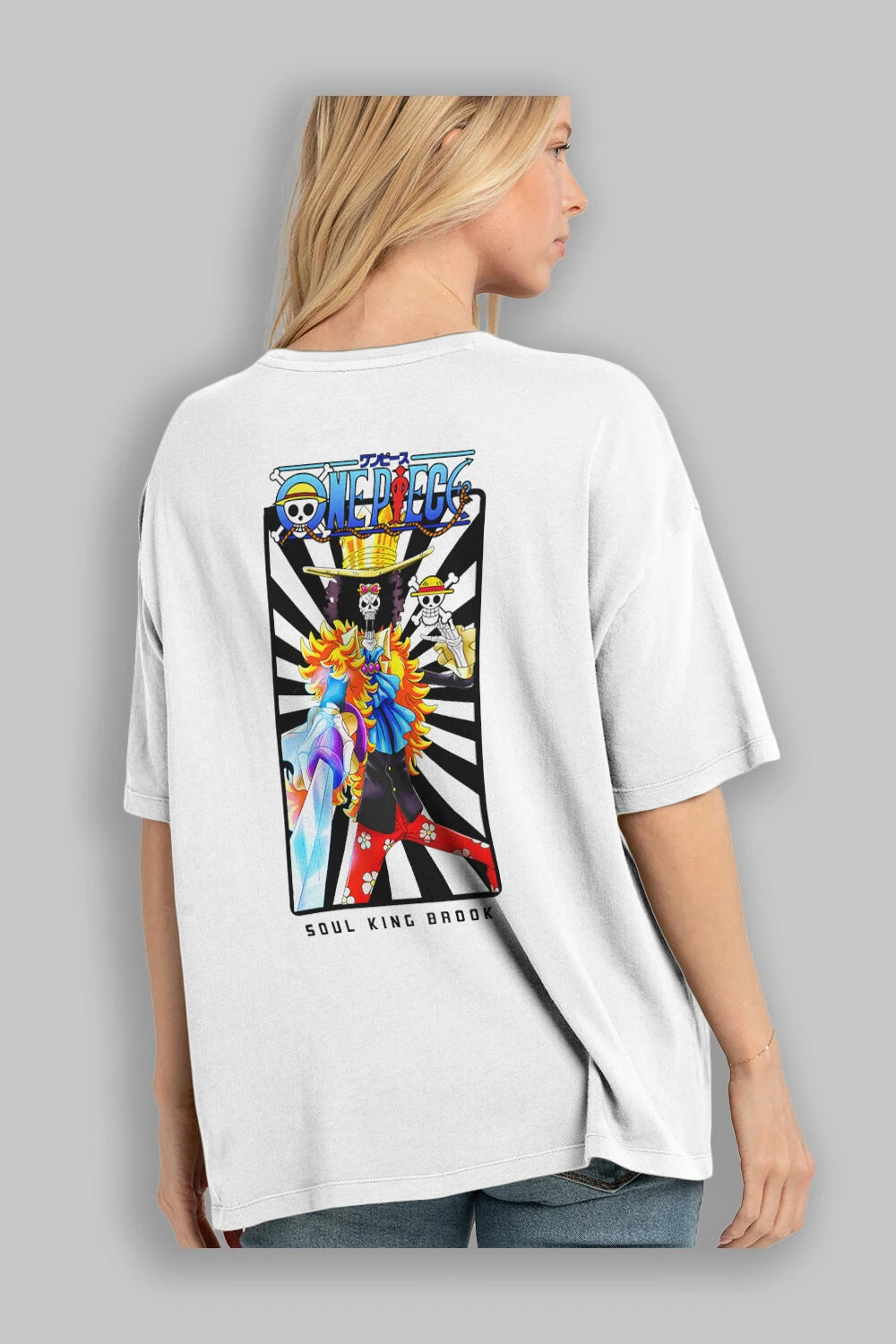 Brook Anime Arka Baskılı Oversize t-shirt Erkek Kadın Unisex %100 pamuk tişort