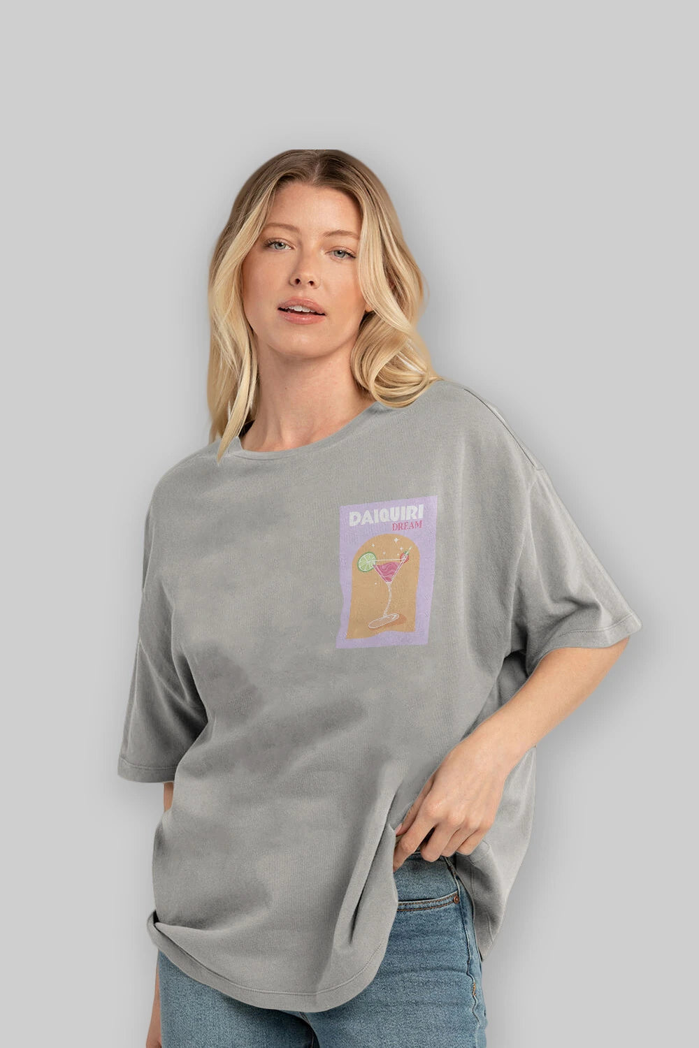 Daiquiri Dream Ön Sol Baskılı Oversize t-shirt Erkek Kadın Unisex %100 Pamuk Bisiklet Yaka tişort