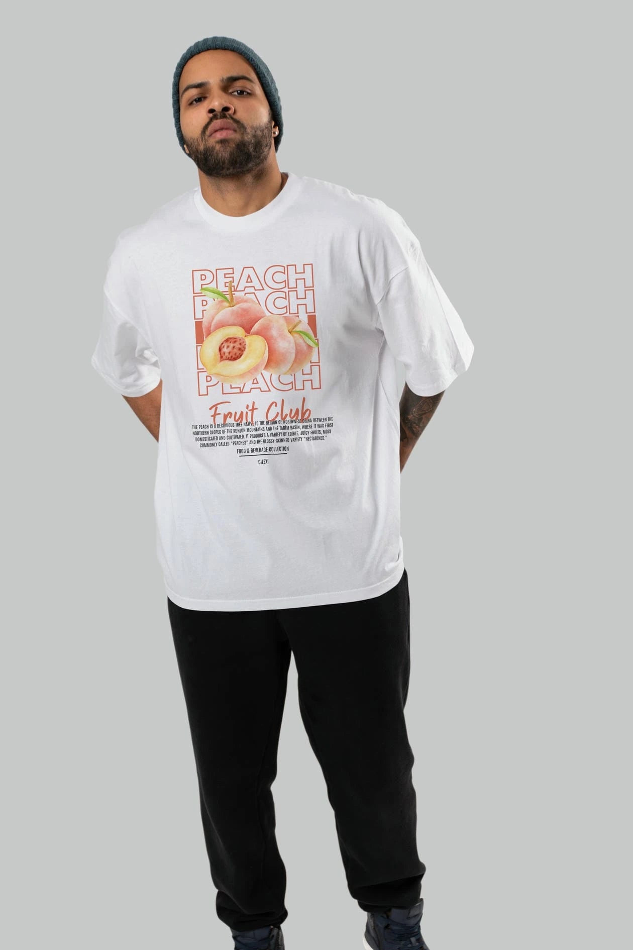 Peach Ön Baskılı Oversize t-shirt Erkek Kadın Pamuk Bisiklet Yaka tişort